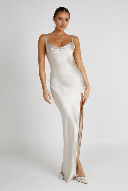 Jade Cowl Neck Backless Maxi Dress - Sand