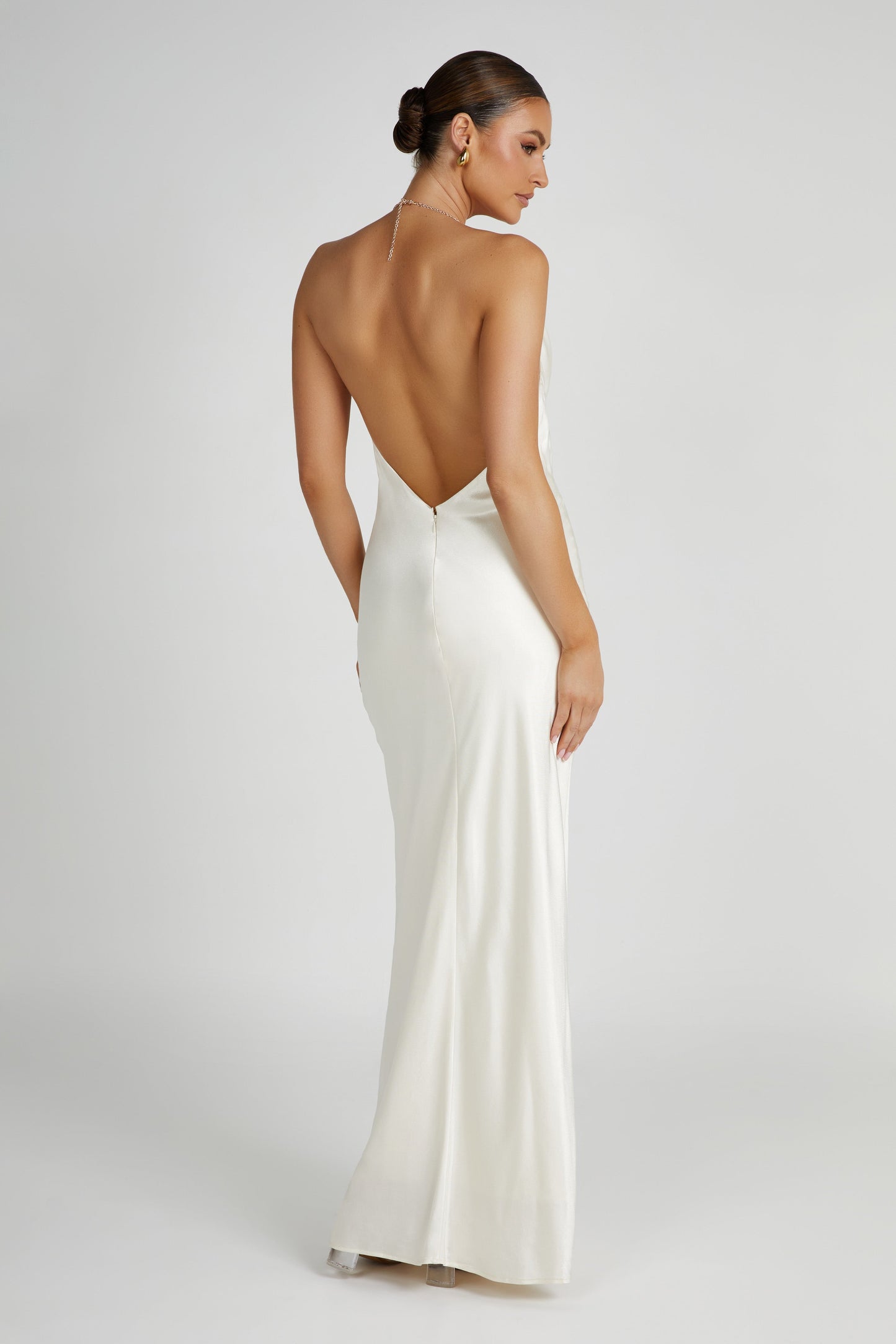 Melissa Satin Cowl Front Maxi Dress - Ivory