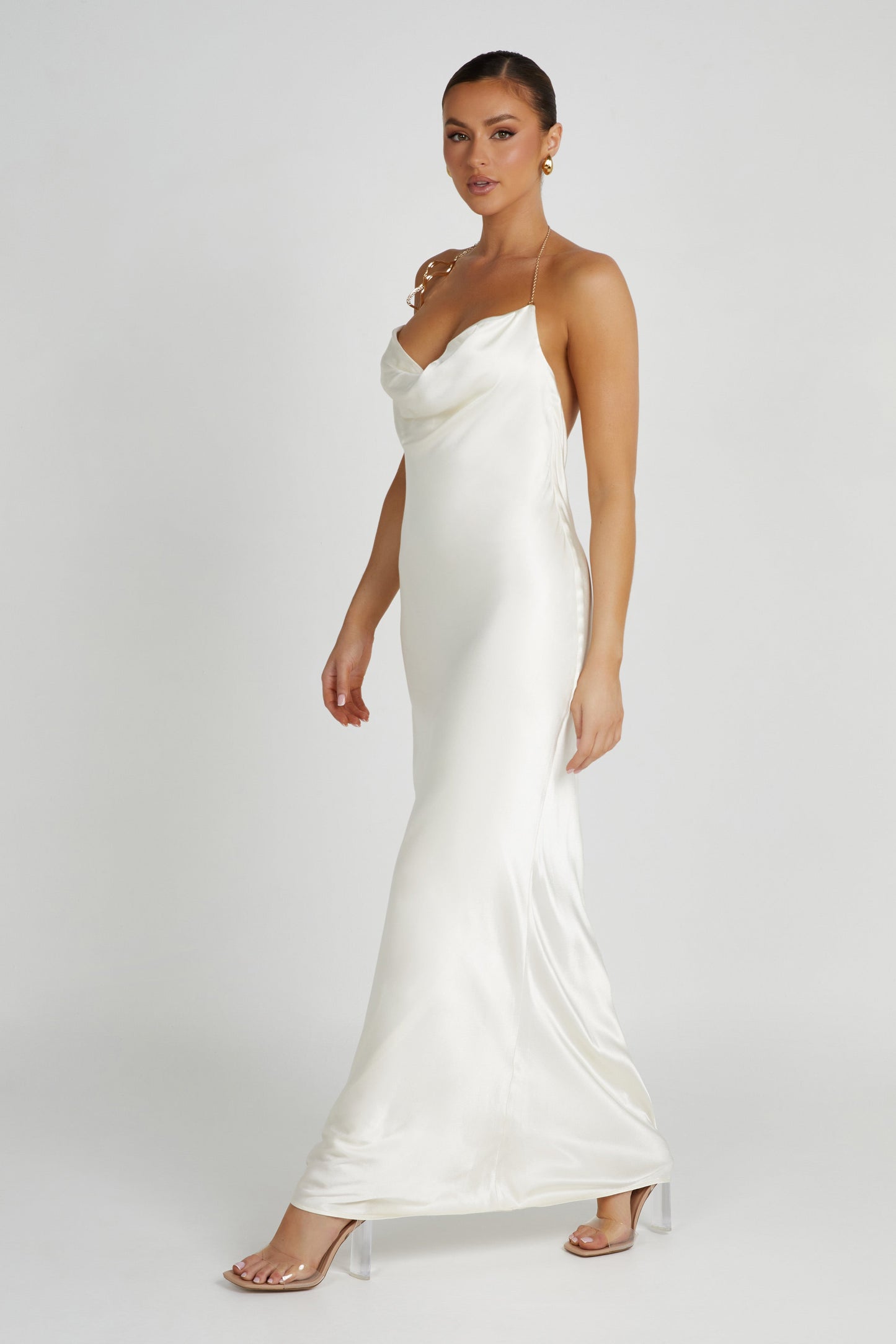 Melissa Satin Cowl Front Maxi Dress - Ivory