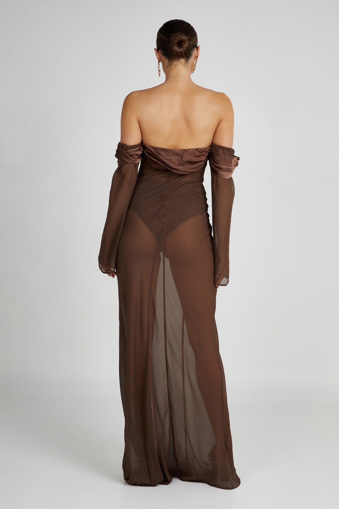 Ivanna Off Shoulder Chiffon Maxi Dress - Mocha