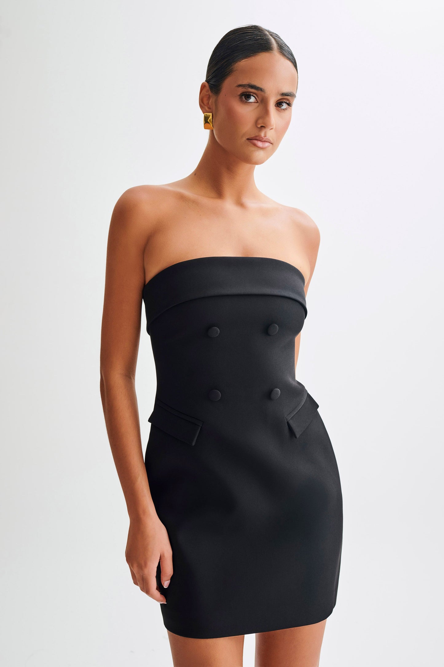 Abbie Strapless Suiting Mini Dress - Black