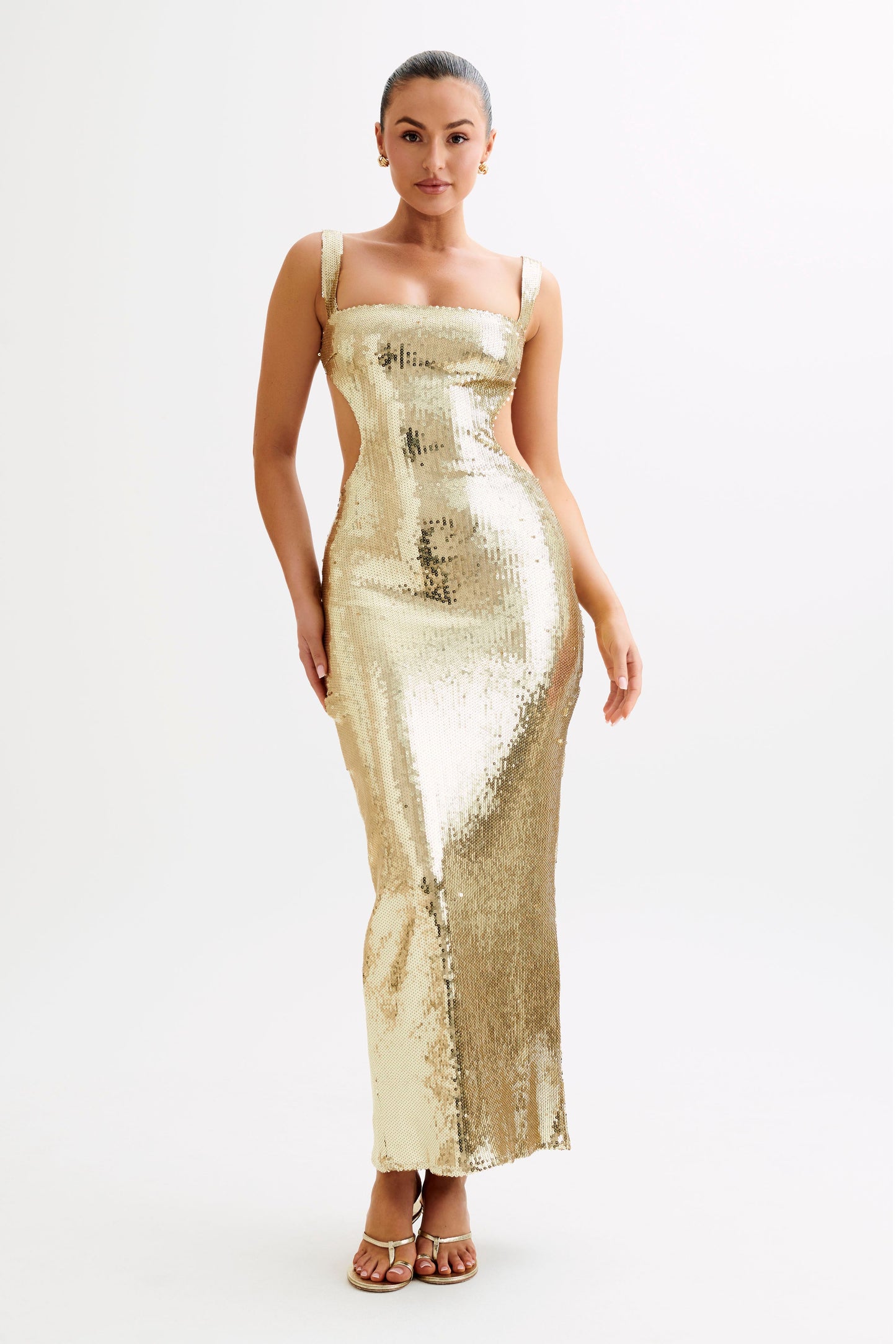 Adoria Sequin Cut Out Maxi Dress - Gold