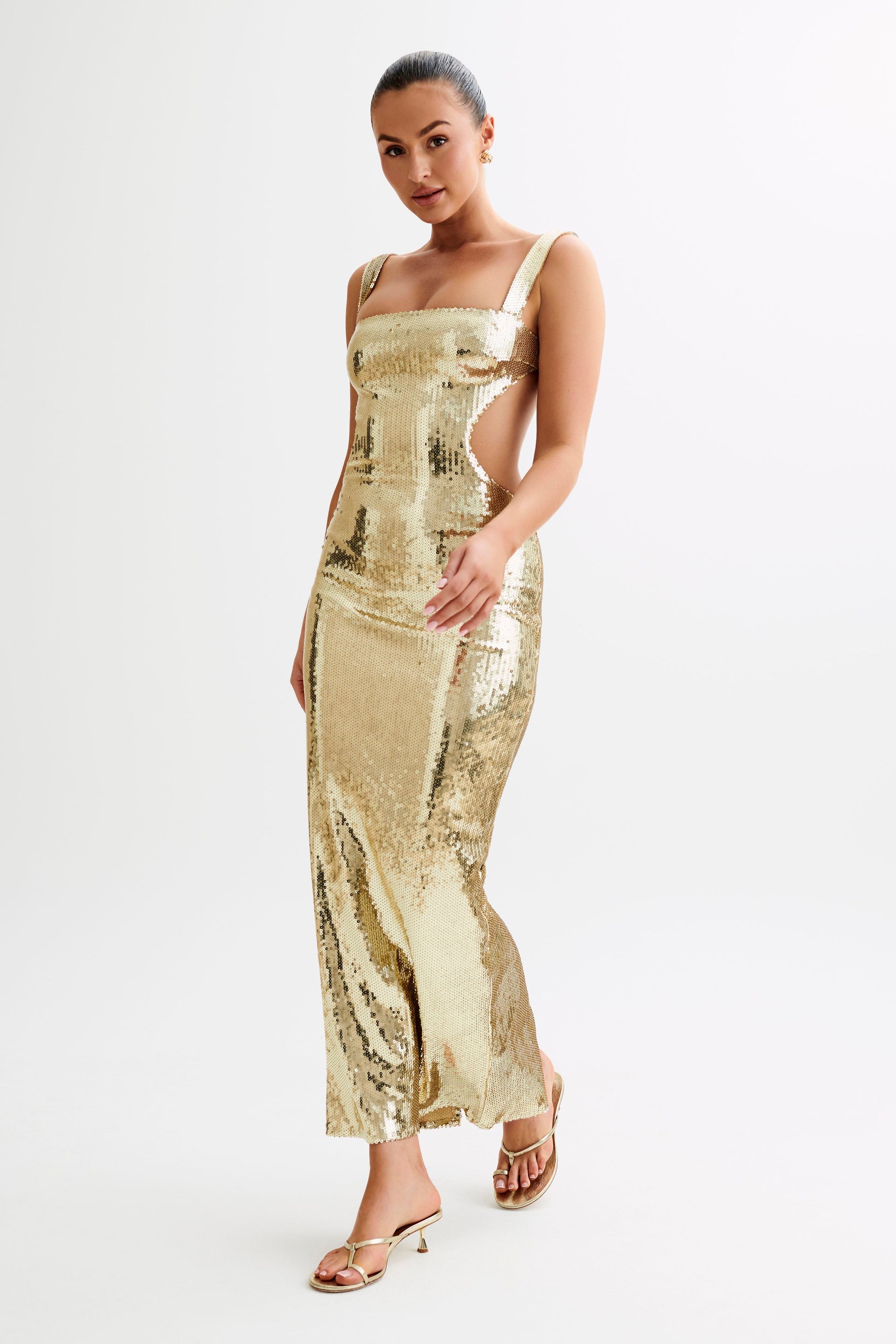 Adoria Sequin Cut Out Maxi Dress - Gold #9