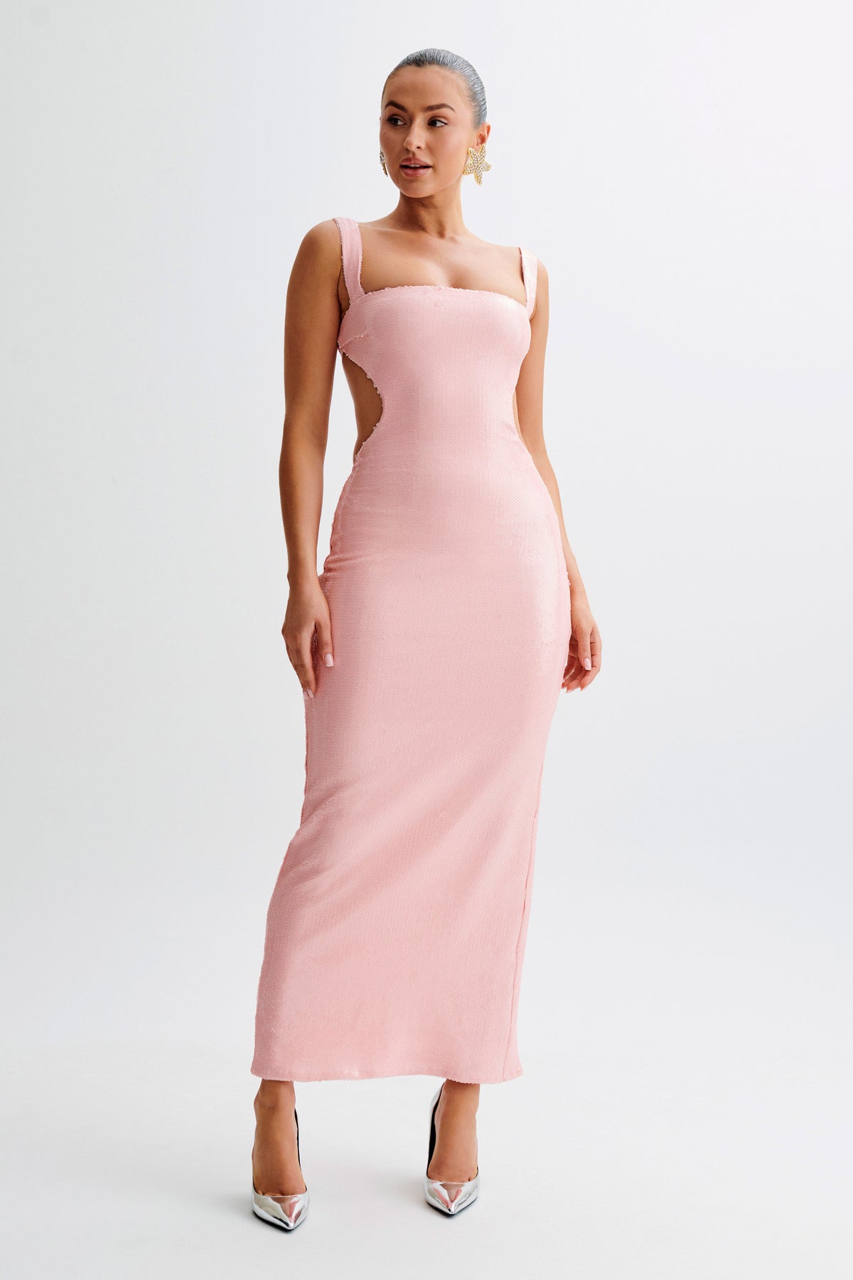 Adoria Sequin Cut Out Maxi Dress - Pale Pink #7