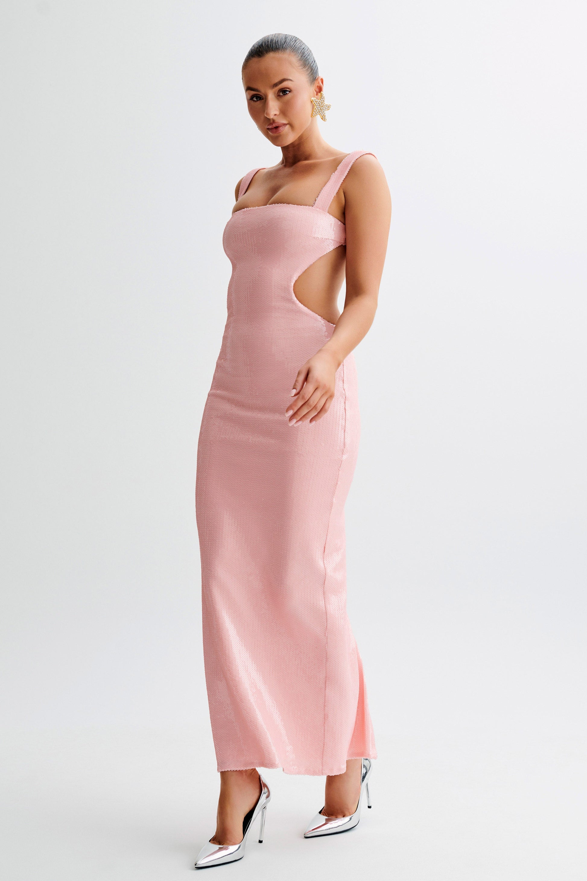 Adoria Sequin Cut Out Maxi Dress - Pale Pink #6