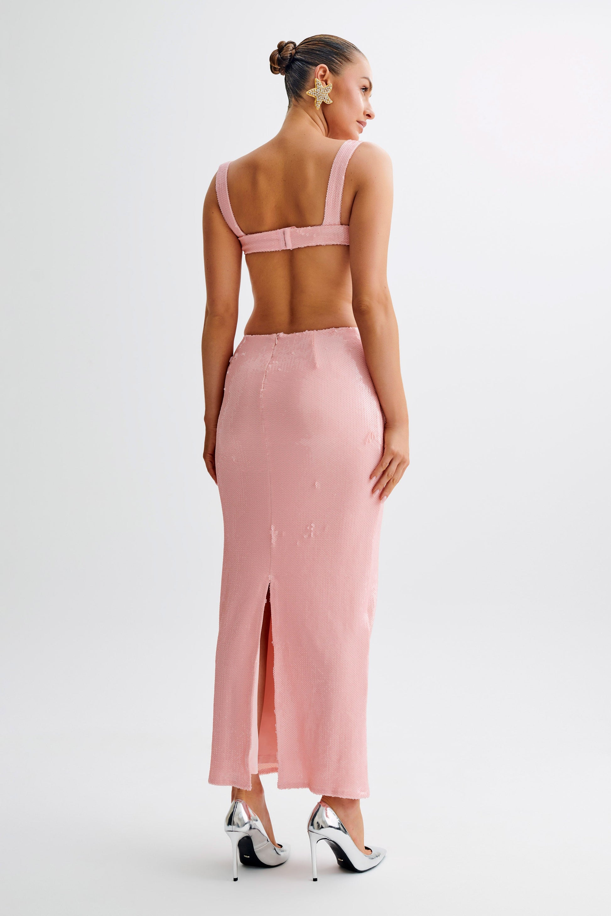 Adoria Sequin Cut Out Maxi Dress - Pale Pink #4