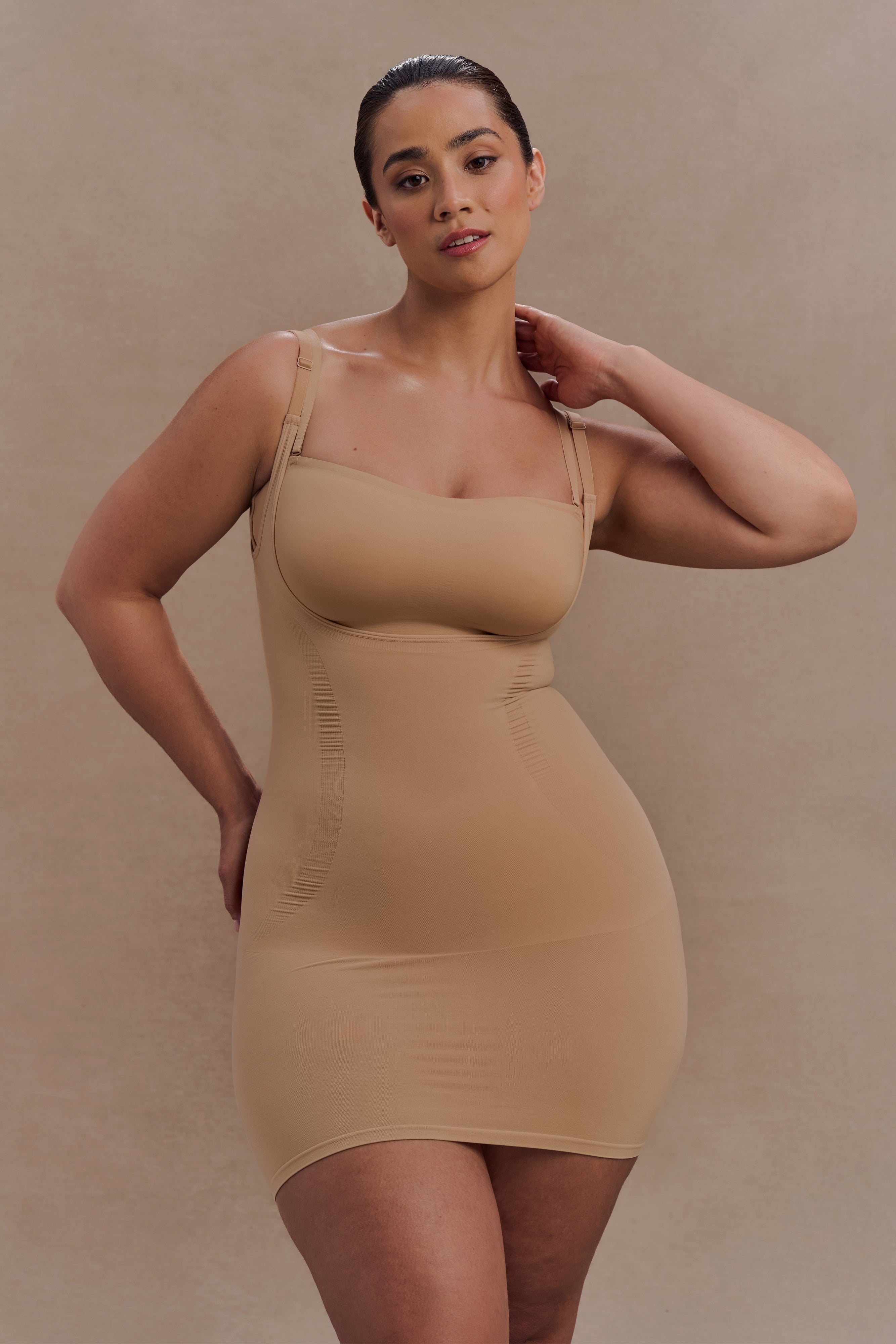 Jocelyn Backless Shapewear Mini Dress - Beige | MESHKI UK
