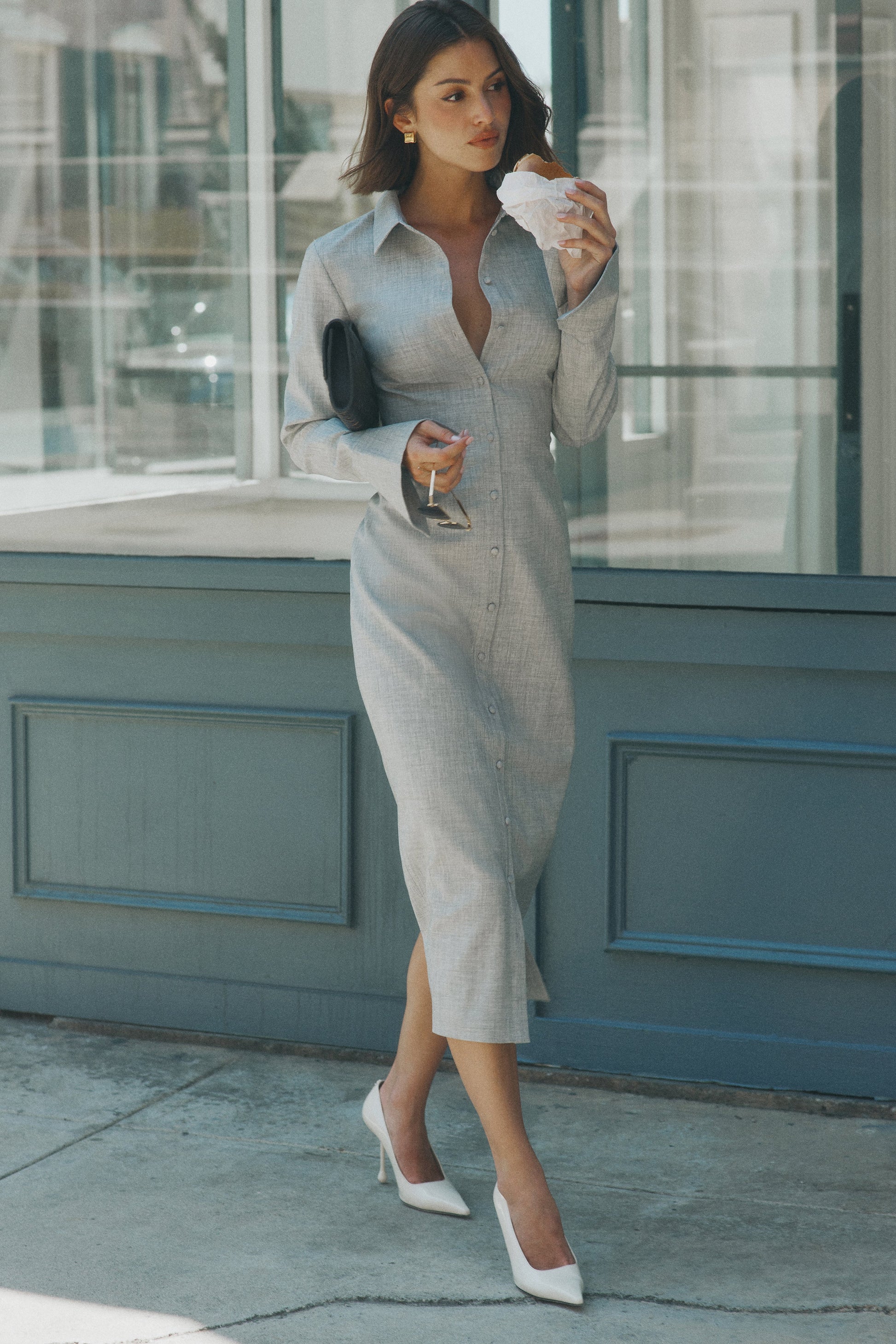 Dorian Fitted Shirt Midi Dress - Charcoal Marle #2