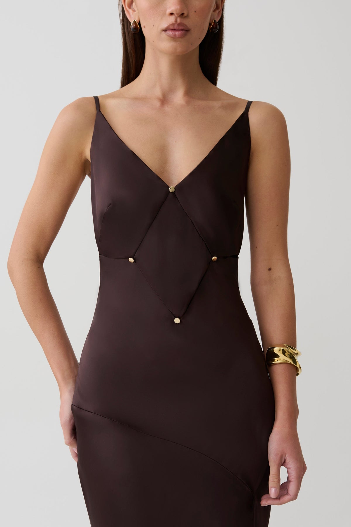 Maddison V Neck Satin Maxi Dress - Dark Chocolate #6