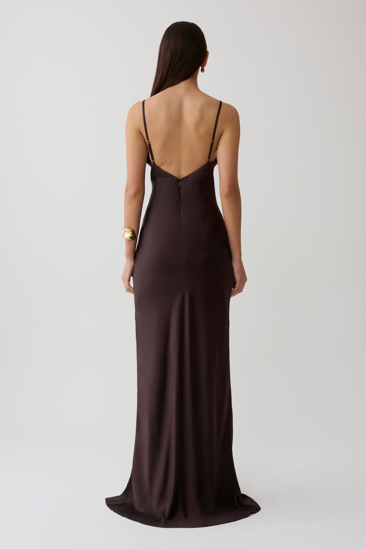 Maddison V Neck Satin Maxi Dress - Dark Chocolate #2