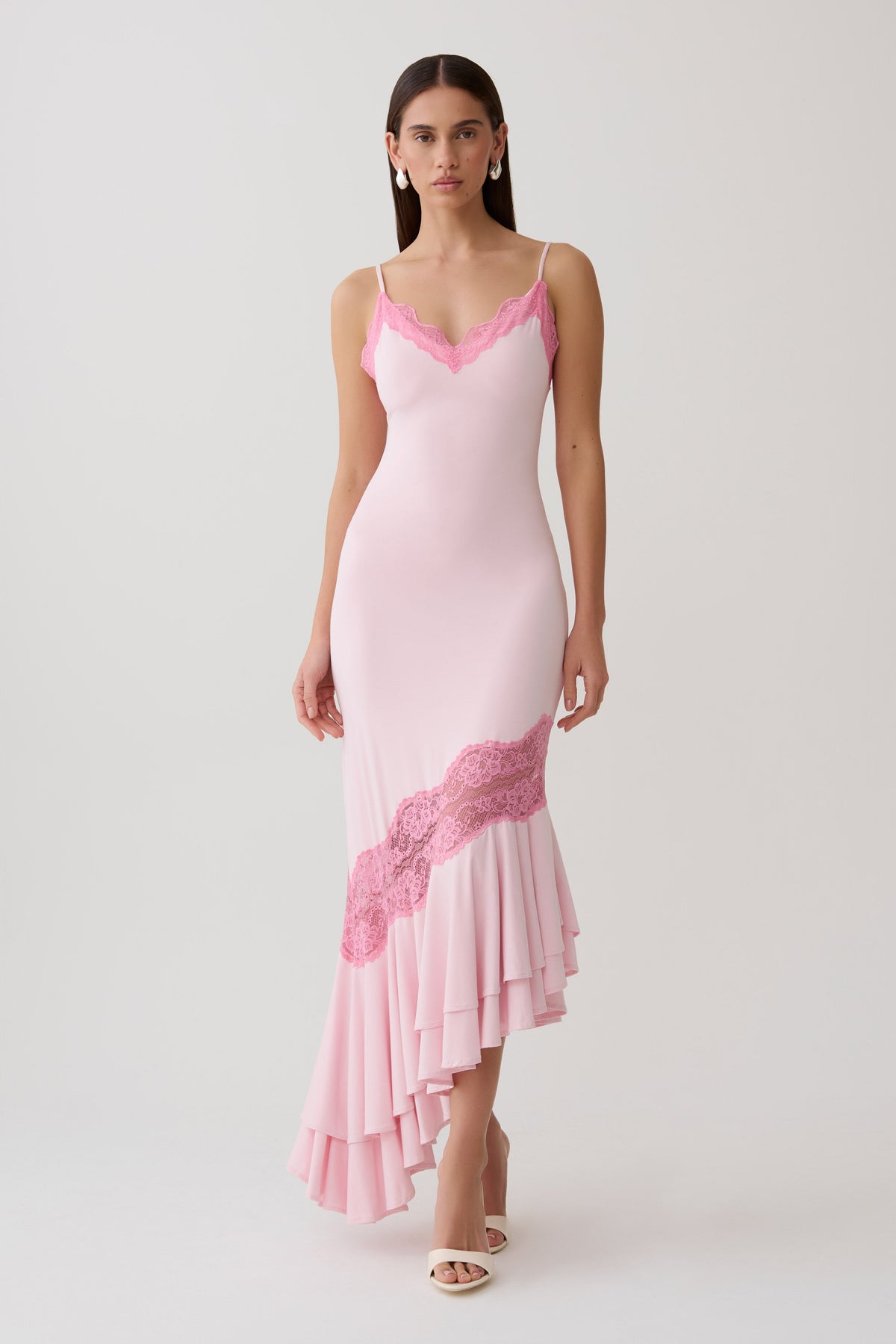 Annis Frilled Hem Lace Midi Dress - Pink #5