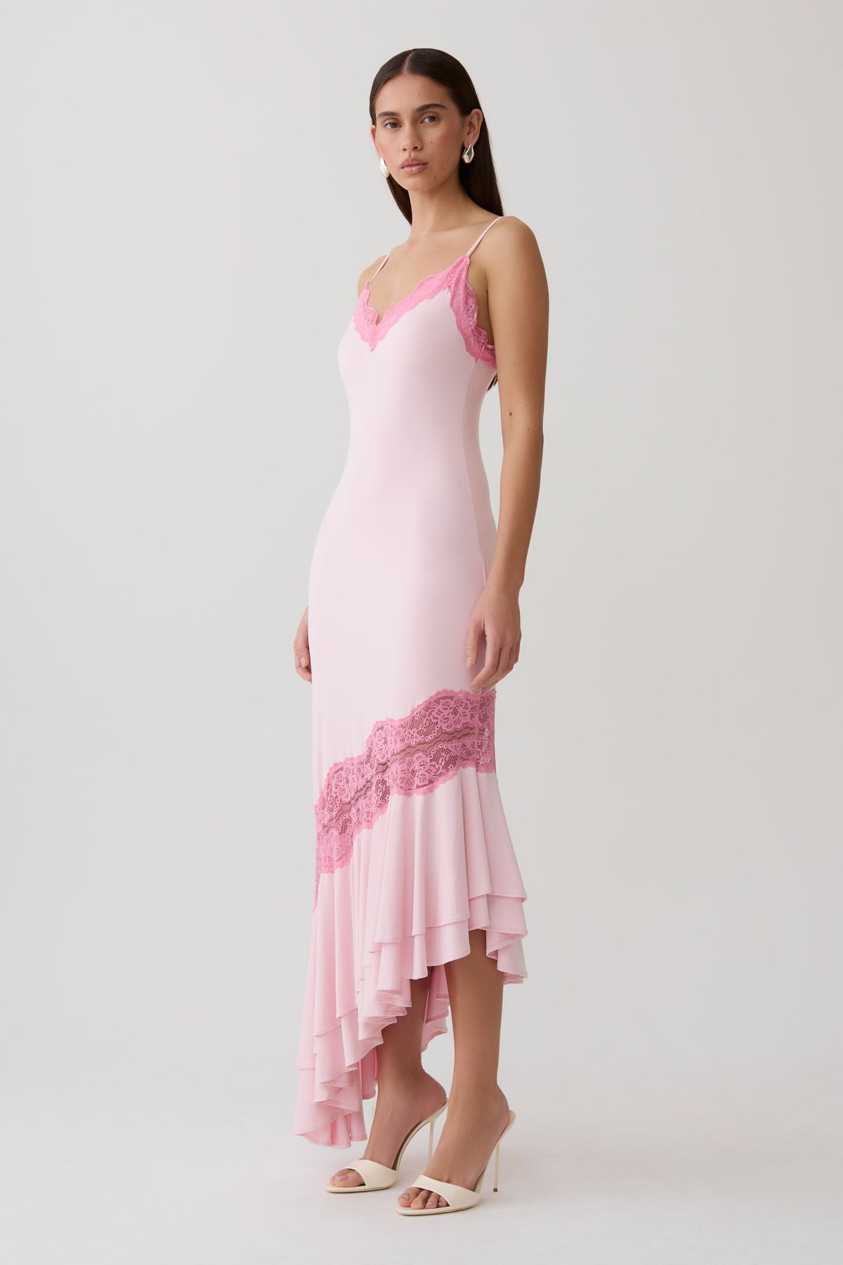 Annis Frilled Hem Lace Midi Dress - Pink #4