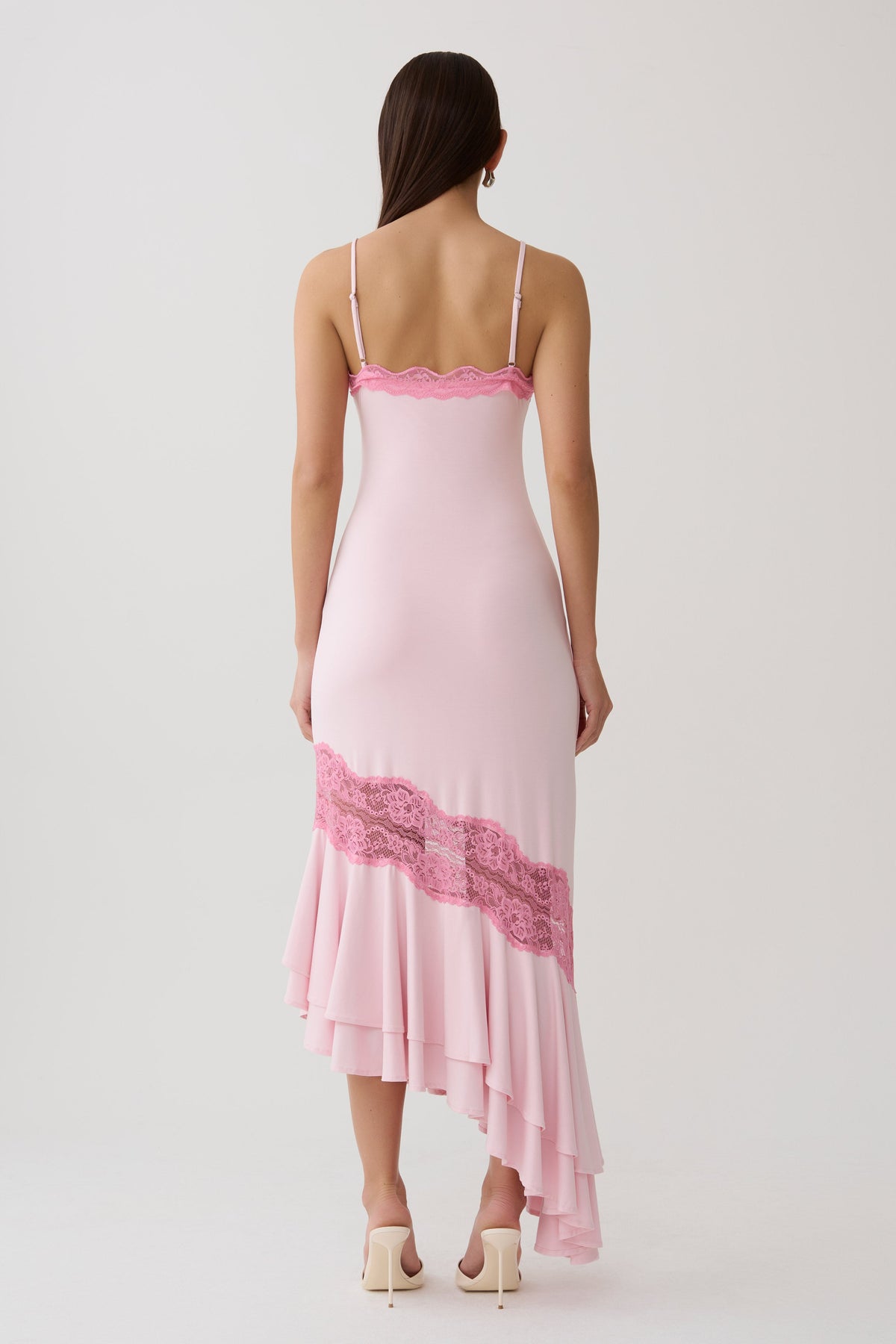 Annis Frilled Hem Lace Midi Dress - Pink #2