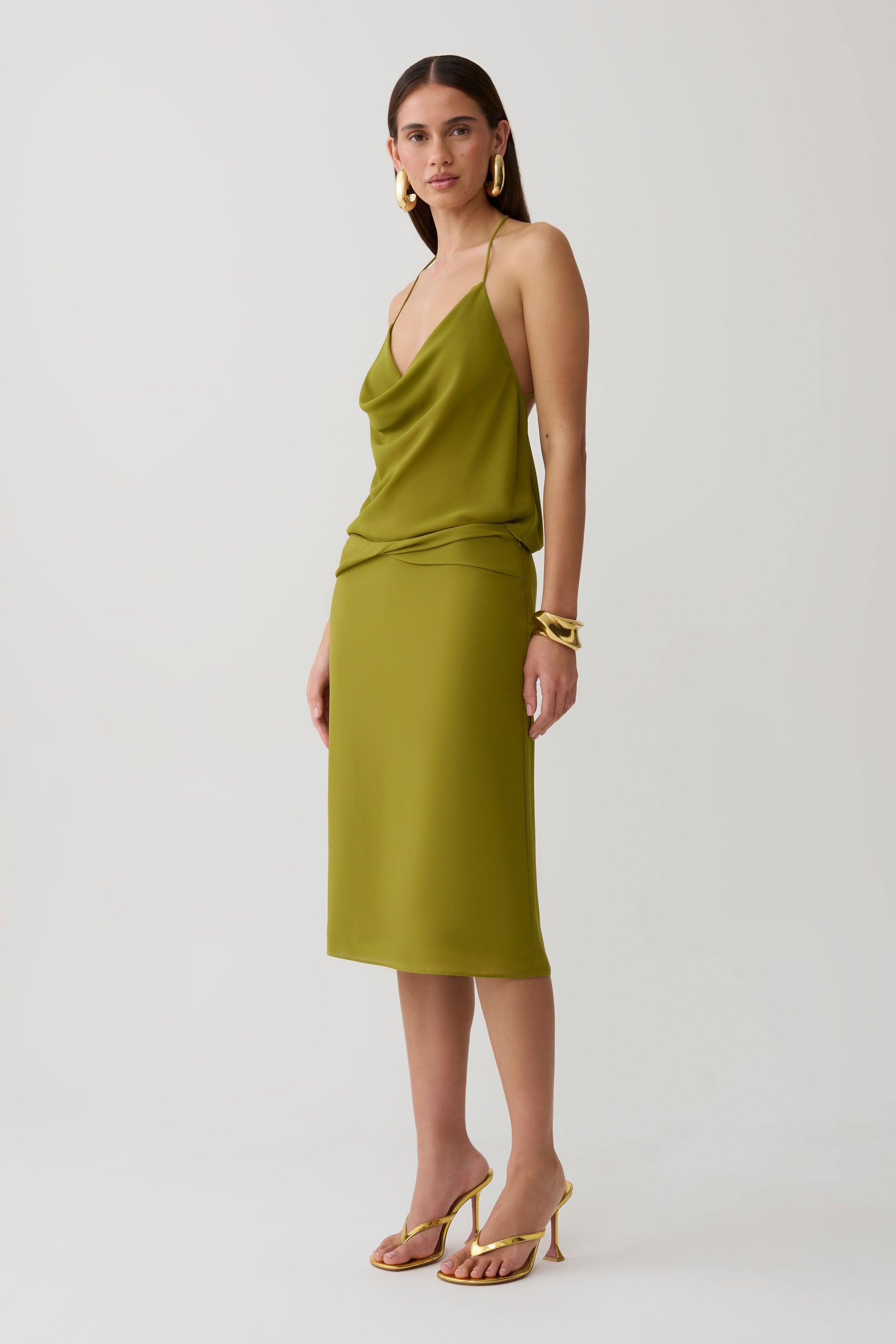 Amelia Low Back Chiffon Top - Green #4
