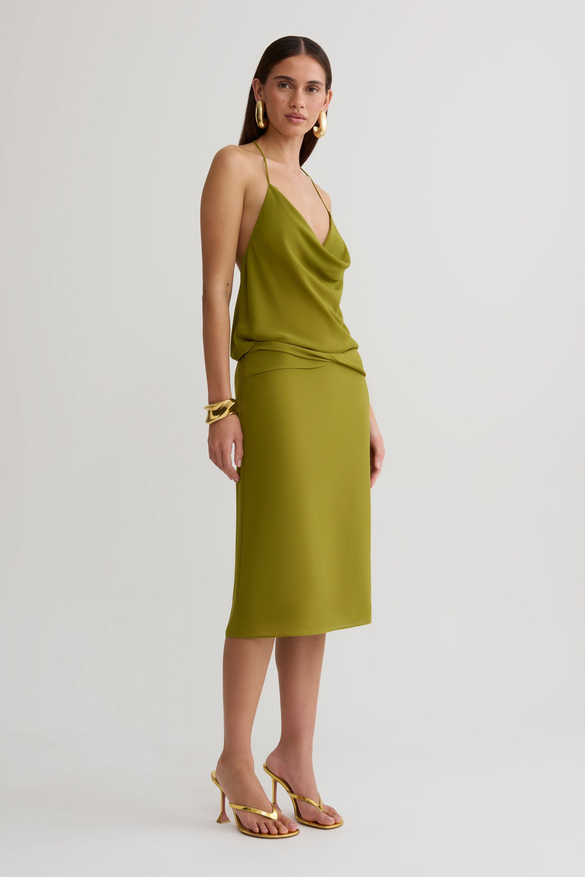 Amelia Chiffon Midi Skirt - Green #4