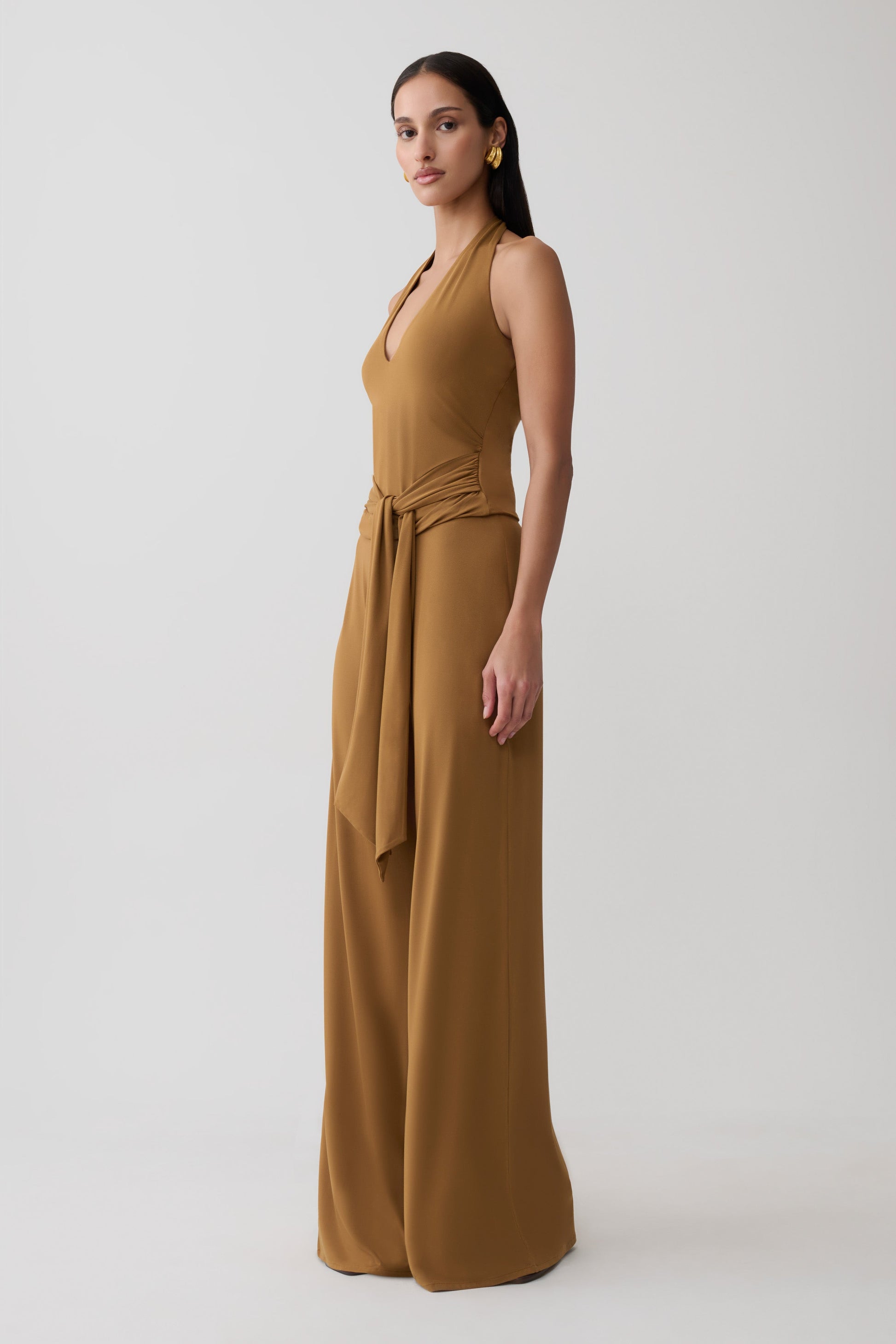 Krysh Wide Leg Peached Jersey Pants - Caramel #4