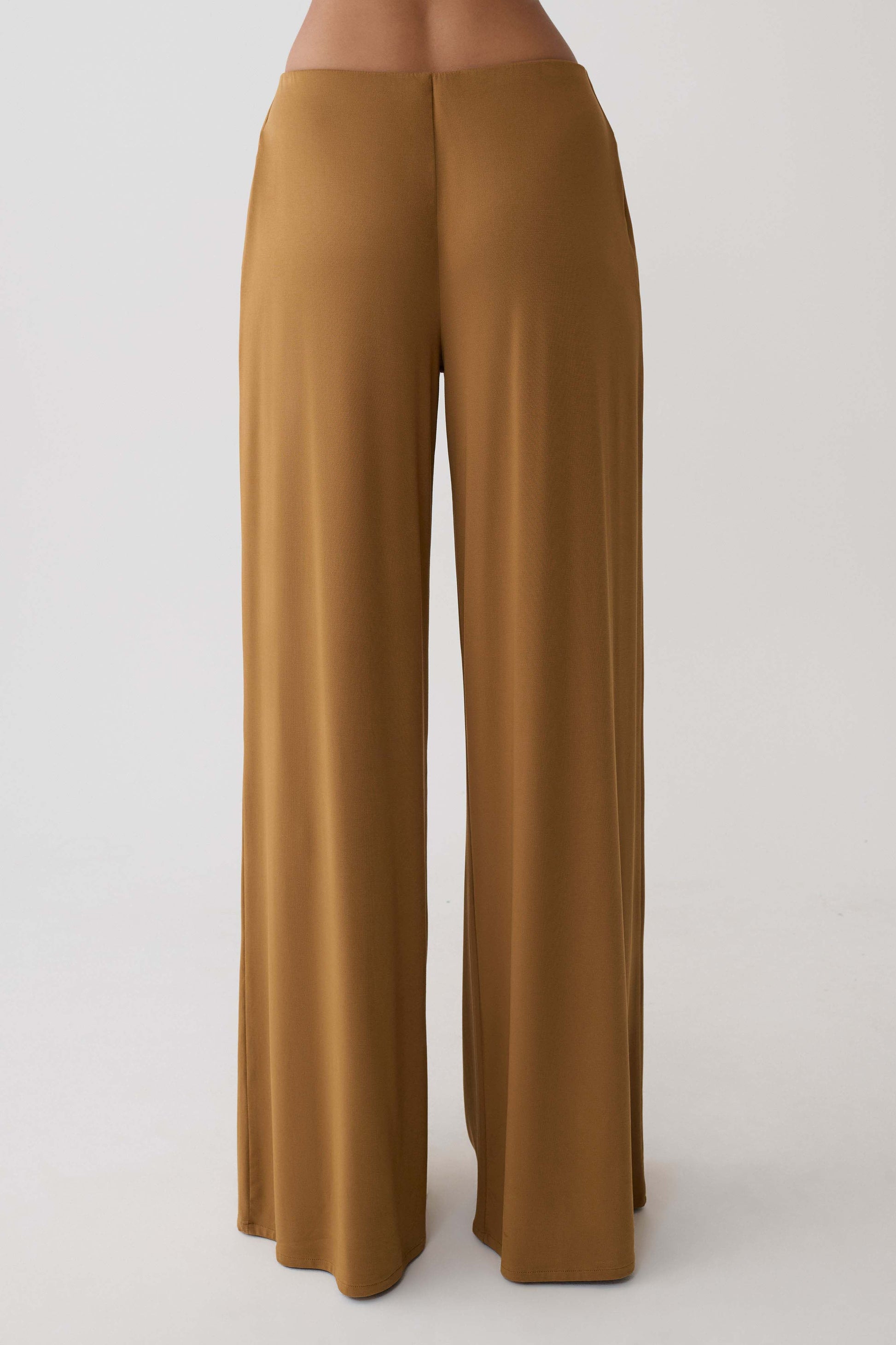 Krysh Wide Leg Peached Jersey Pants - Caramel #7