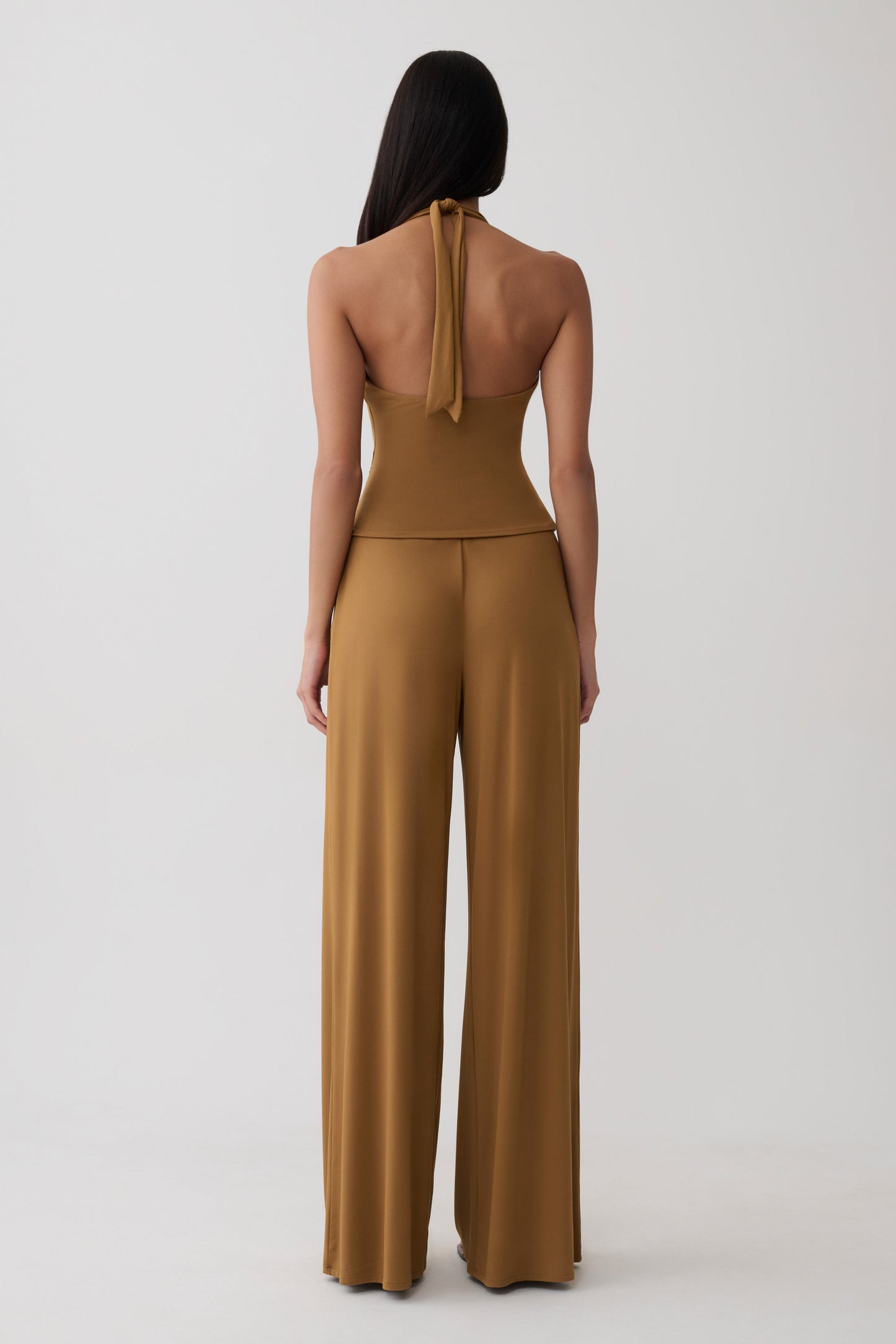 Krysh Wide Leg Peached Jersey Pants - Caramel