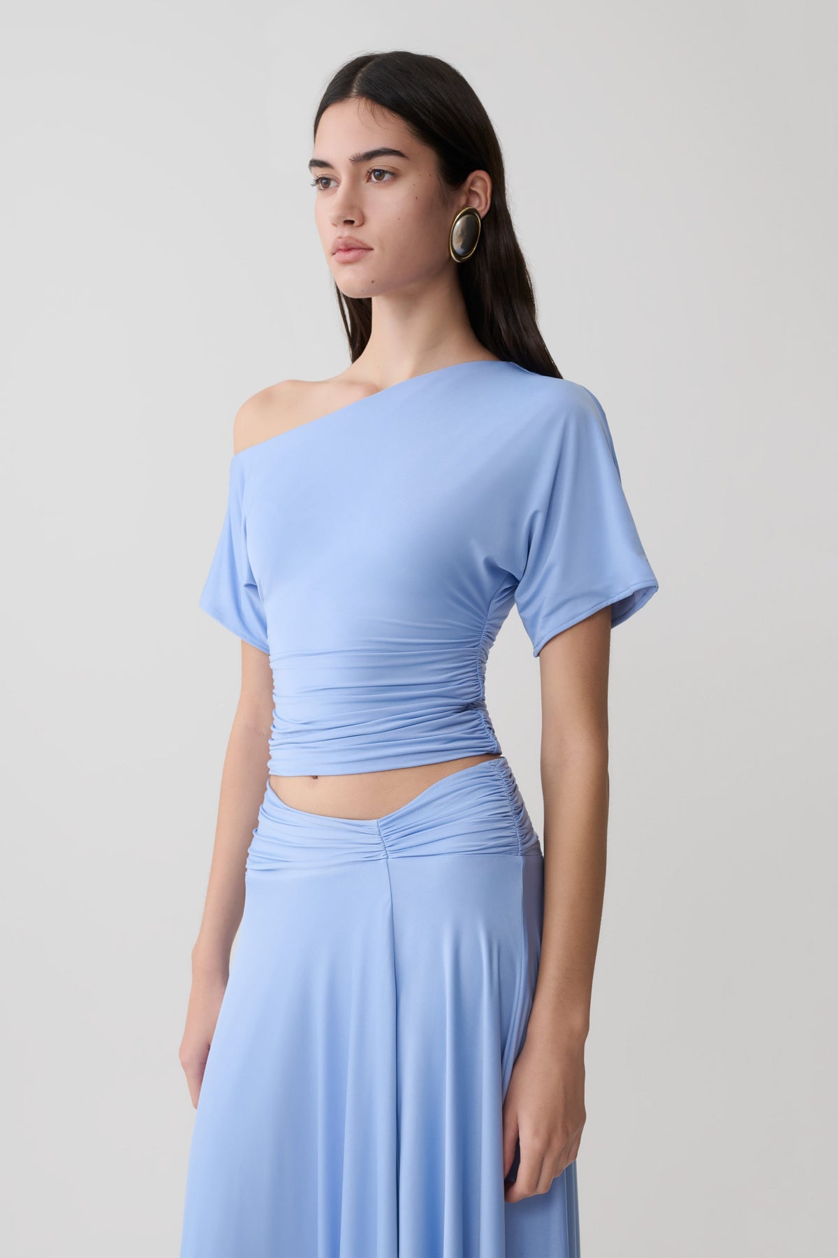 Luu Off Shoulder Slinky Top - Sea Blue #4