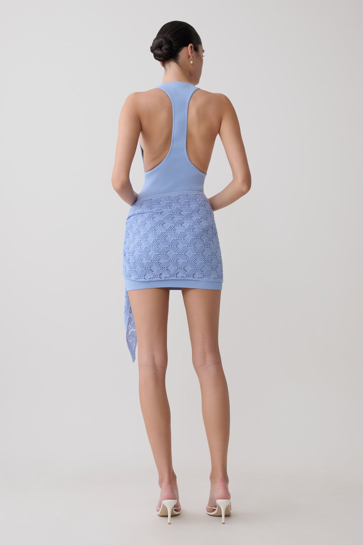 Mollie Mini Dress With Crochet Overlay - Cornflower Blue #2