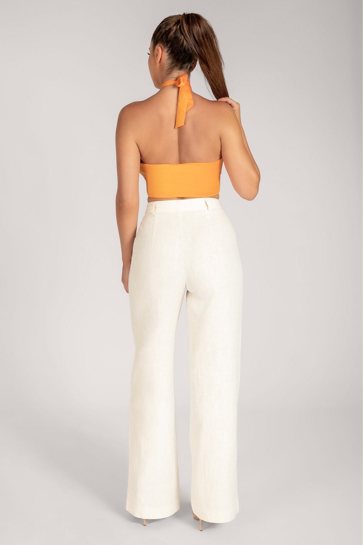 Ines Wrap Halter Neck Crop Top - Tangerine
