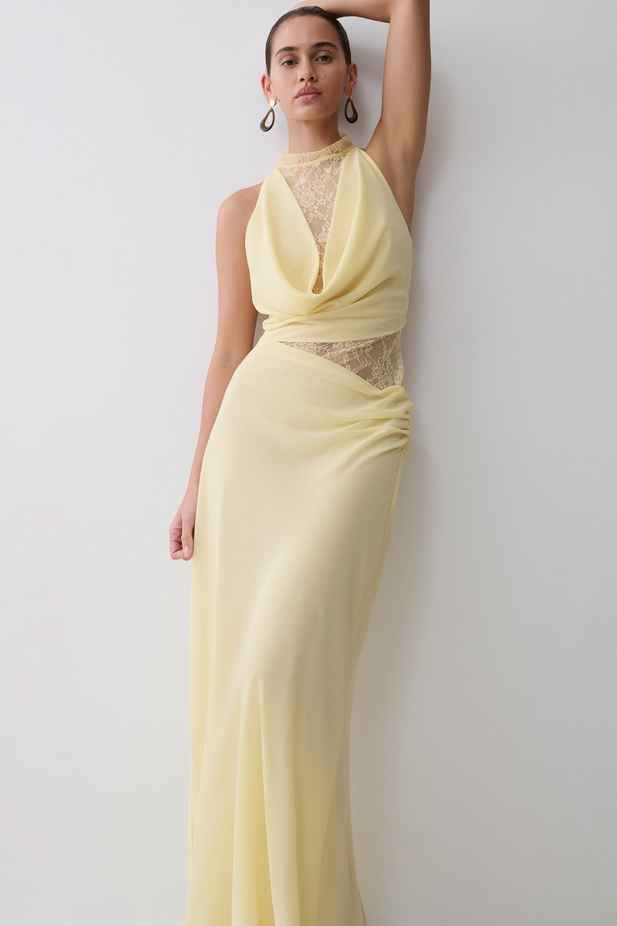 Arra Chiffon And Lace Halter Maxi Dress - Lemon #3