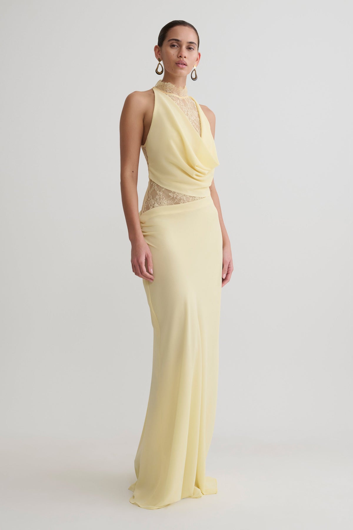 Arra Chiffon And Lace Halter Maxi Dress - Lemon #5