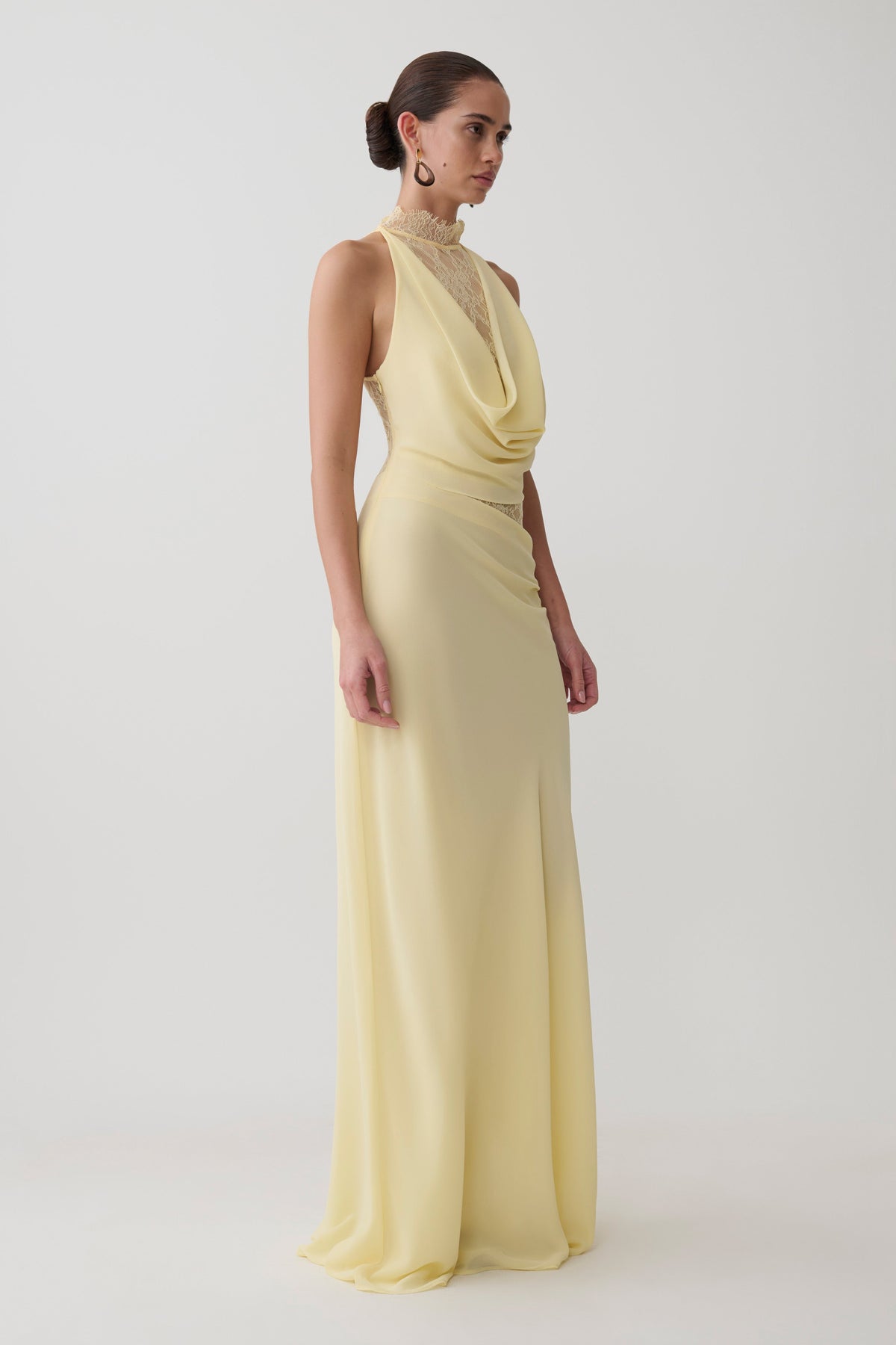 Arra Chiffon And Lace Halter Maxi Dress - Lemon #4