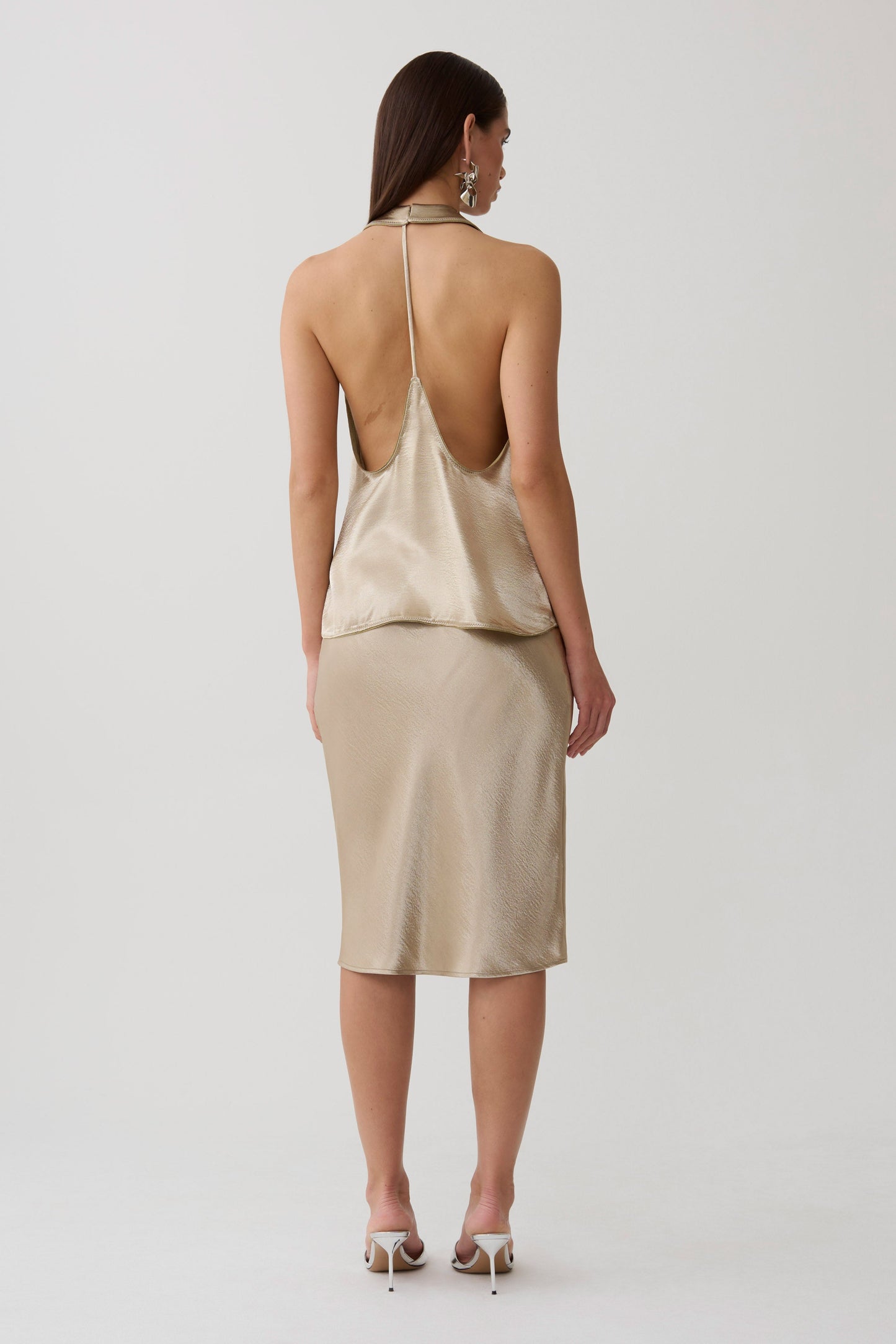 Cleo Satin Halter Top - Gold