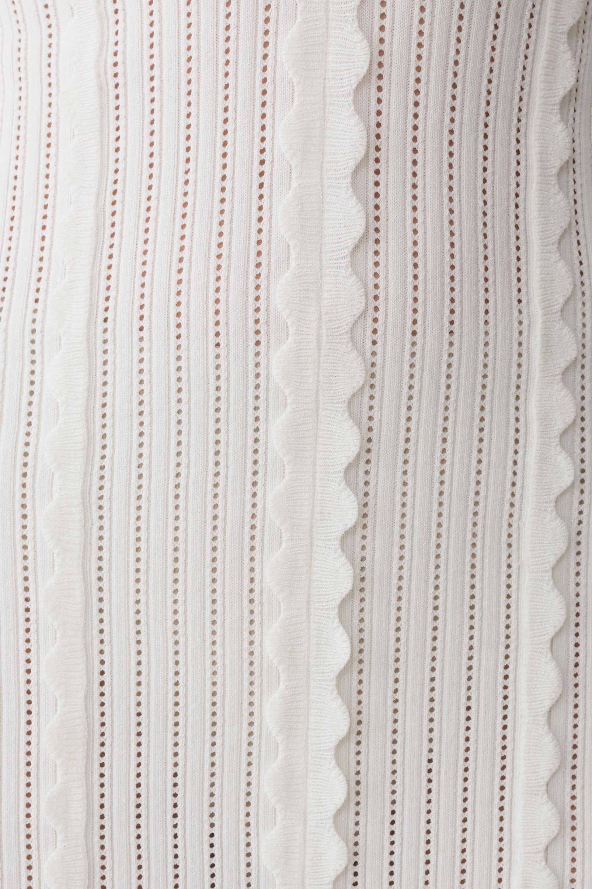 Cooper Scalloped Neckline Pointelle Midi Dress - White #4