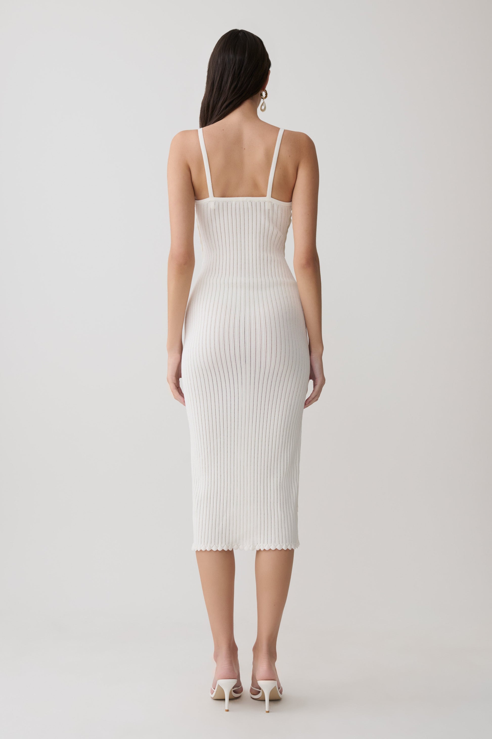 Cooper Scalloped Neckline Pointelle Midi Dress - White #2