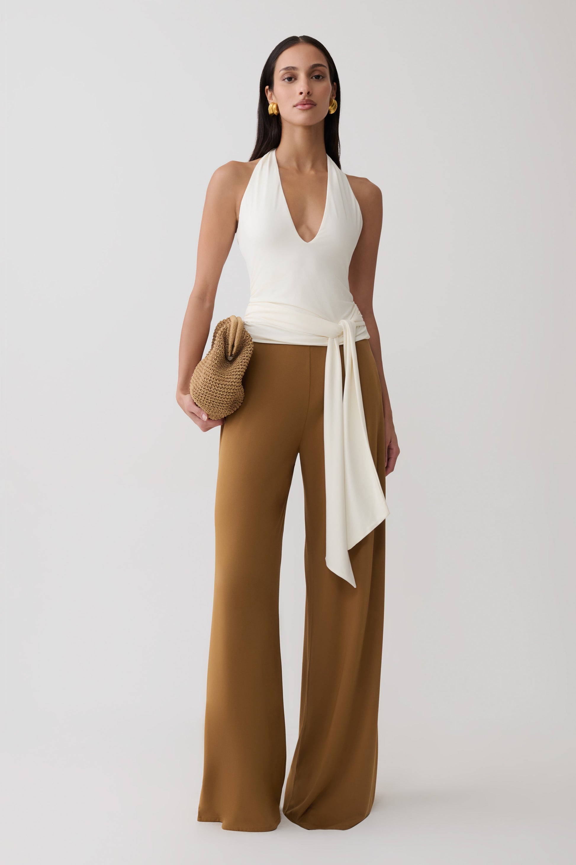 Krysh Wide Leg Peached Jersey Pants - Caramel #5