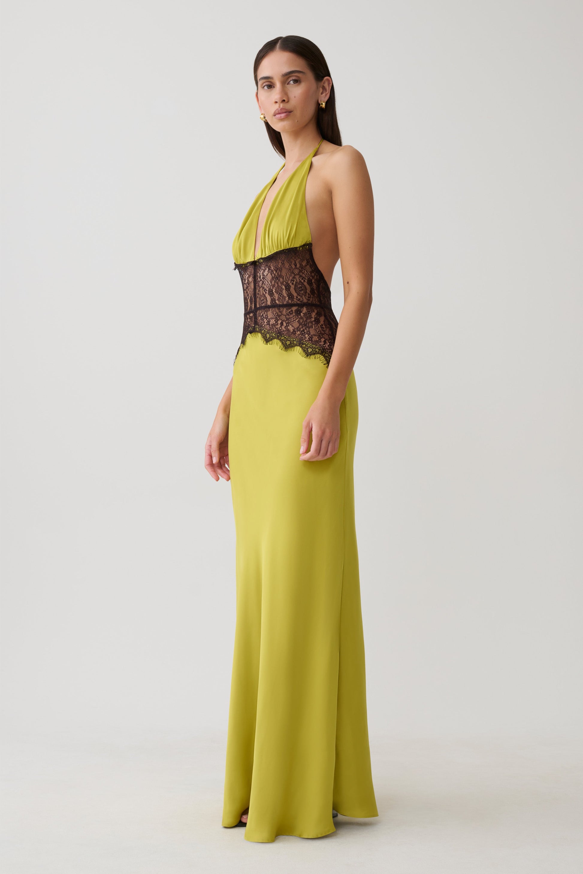 Dinah Lace And Satin Maxi Dress - Chartreuse #4