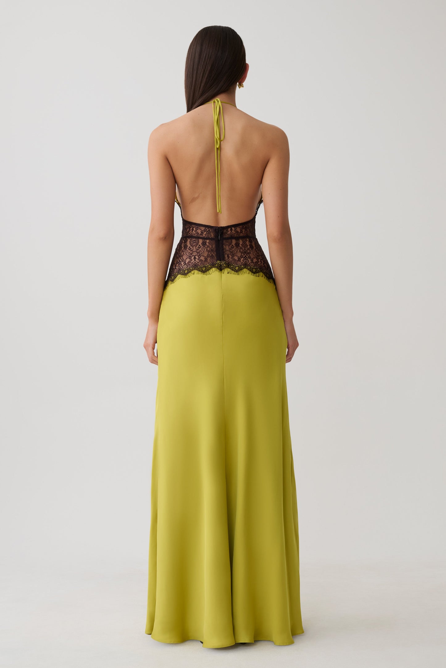 Dinah Lace And Satin Maxi Dress - Chartreuse