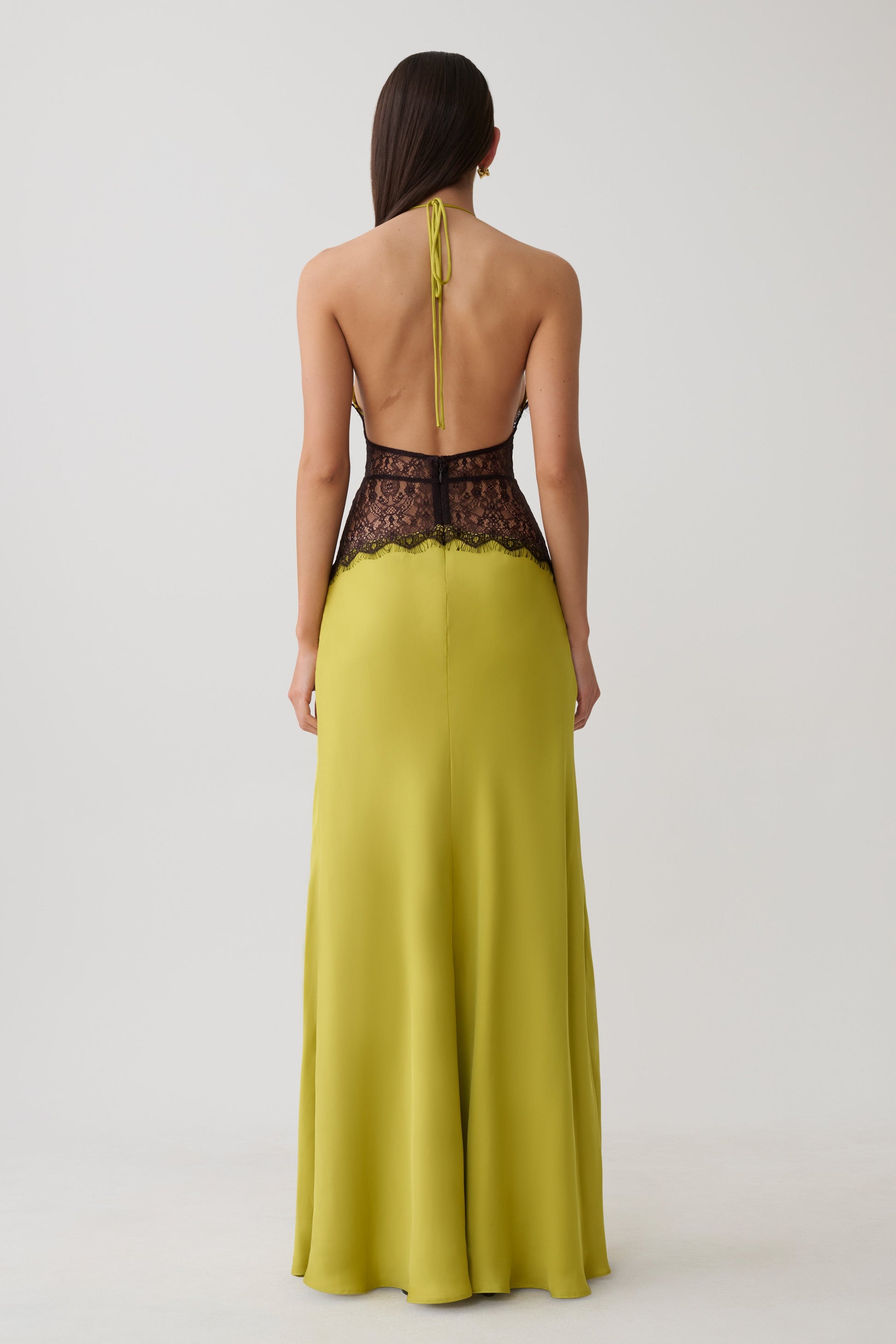 Dinah Lace And Satin Maxi Dress - Chartreuse #2