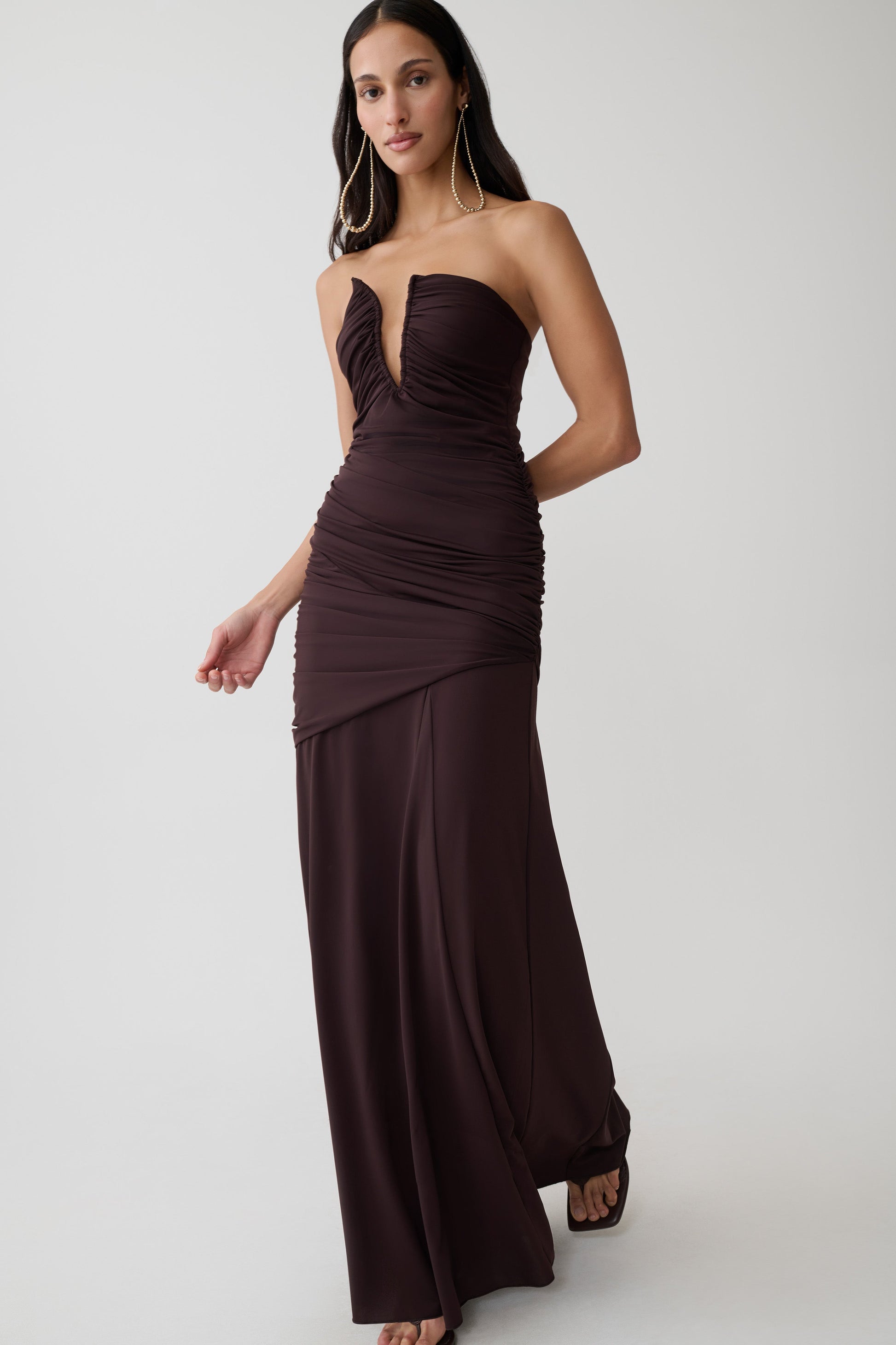 Kaiydo Gathered Centre Wire Maxi Dress - Chocolate #4