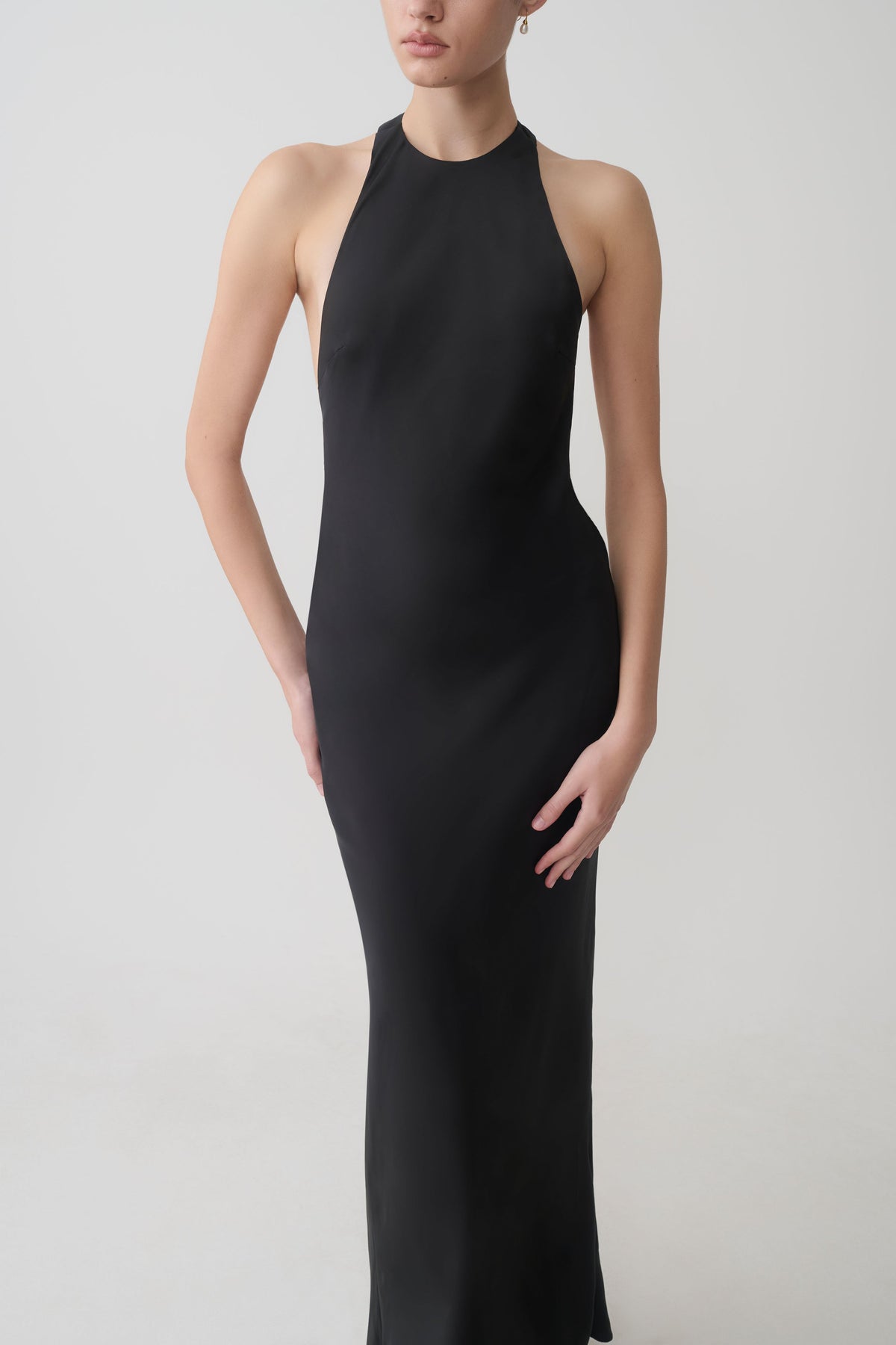 Rinna Satin Halter Maxi Dress - Black #8