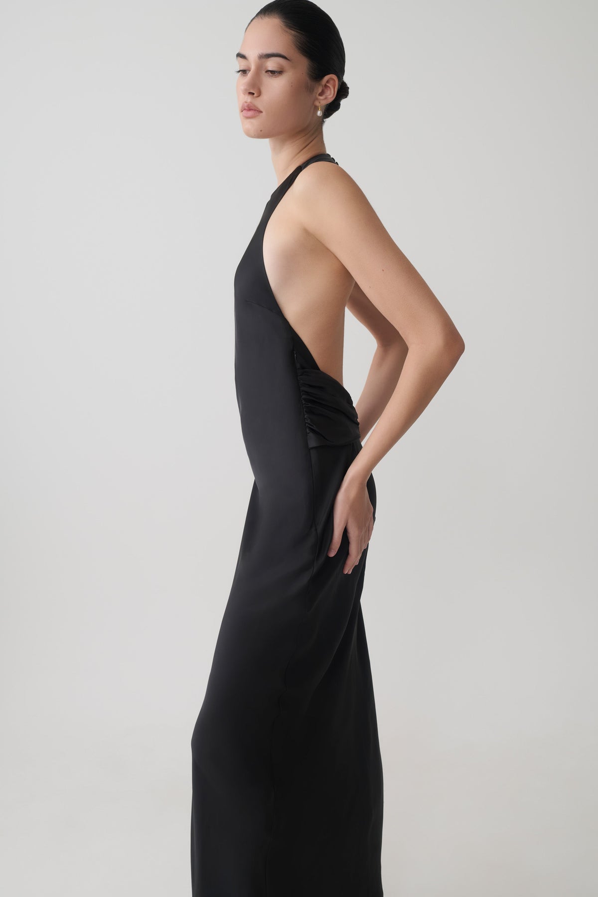 Rinna Satin Halter Maxi Dress - Black #4