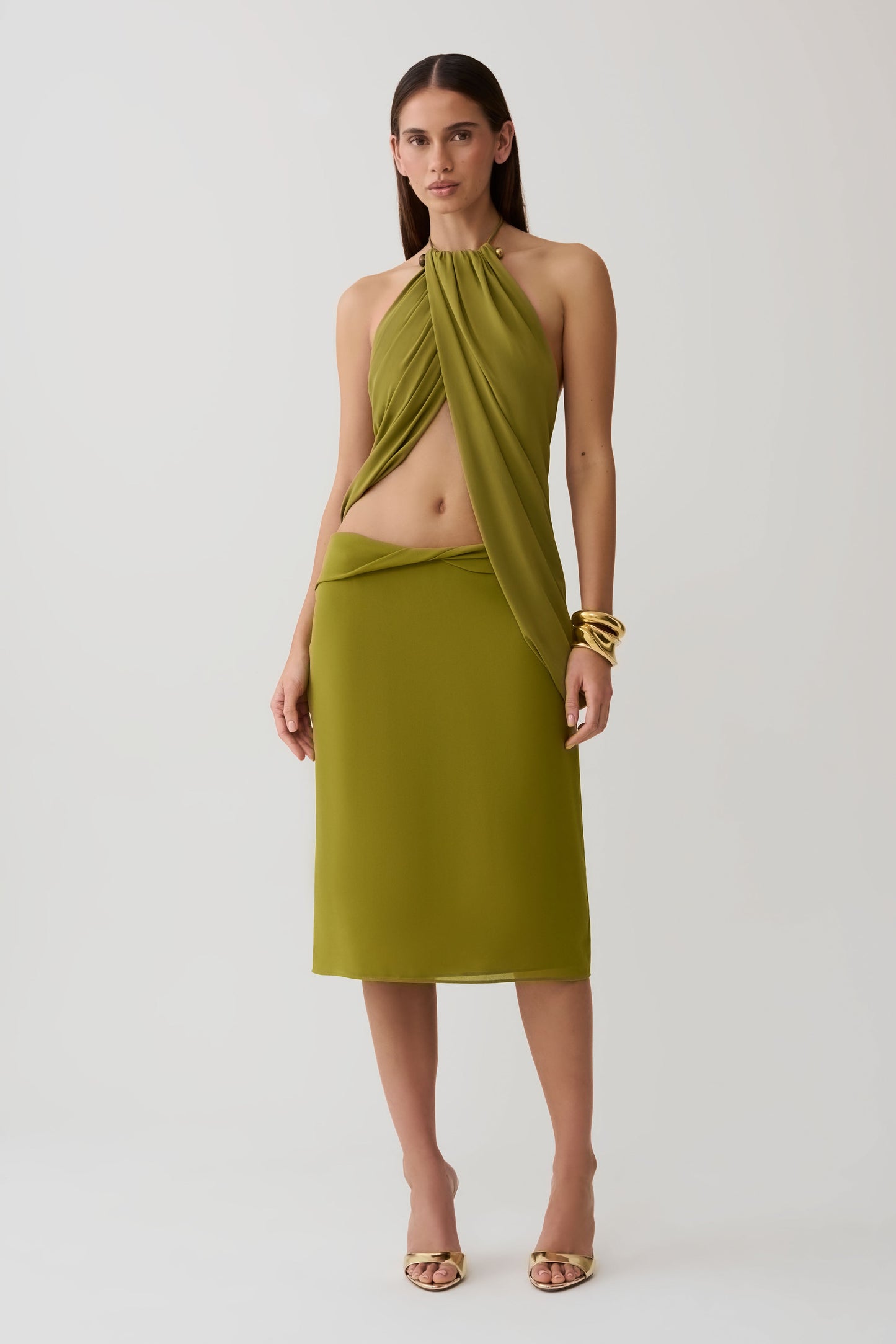 Yuna Draped Hardware Top - Martini Olive
