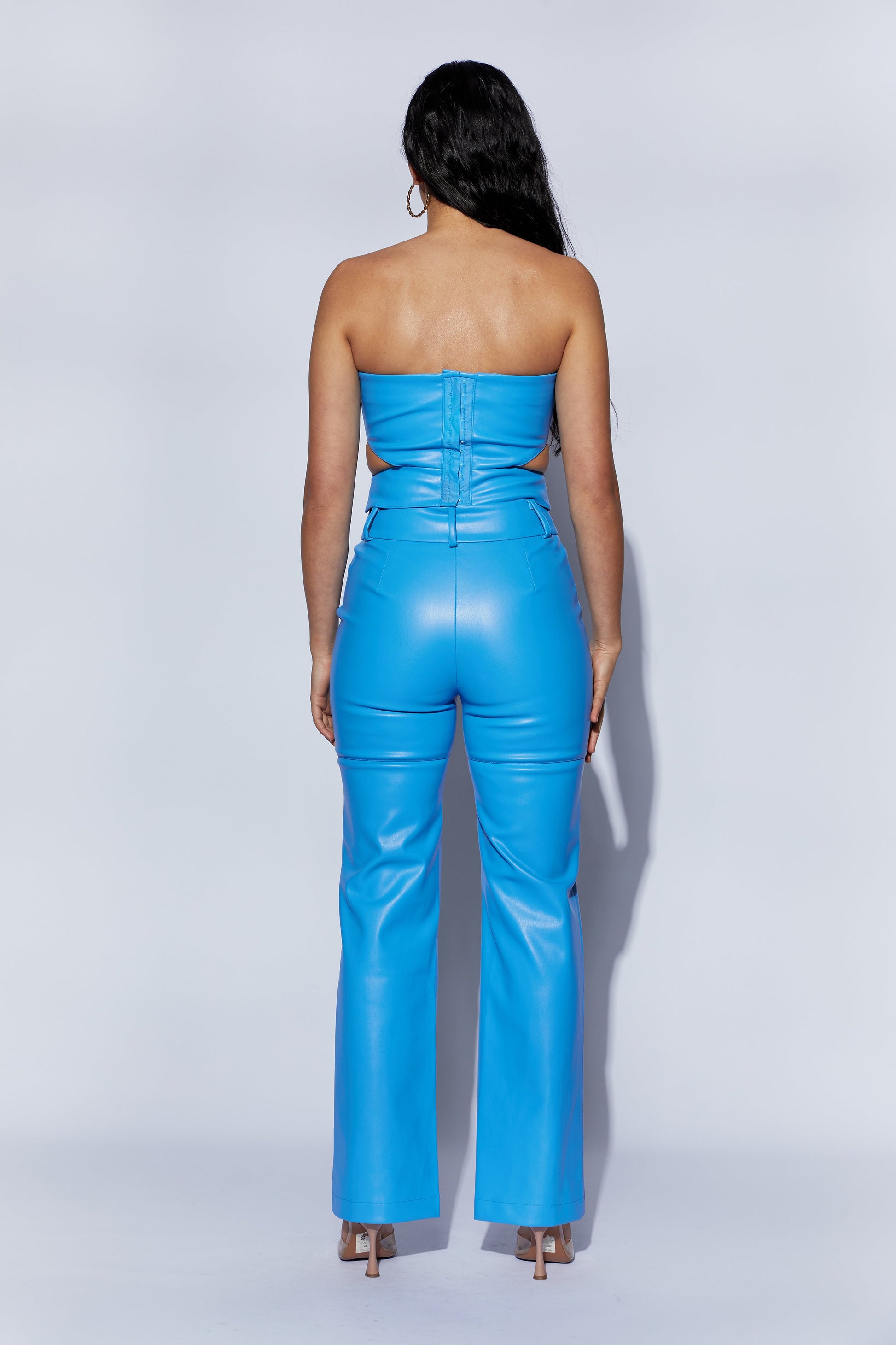 Sima Faux Leather High Waist Pants - Azure Blue #3