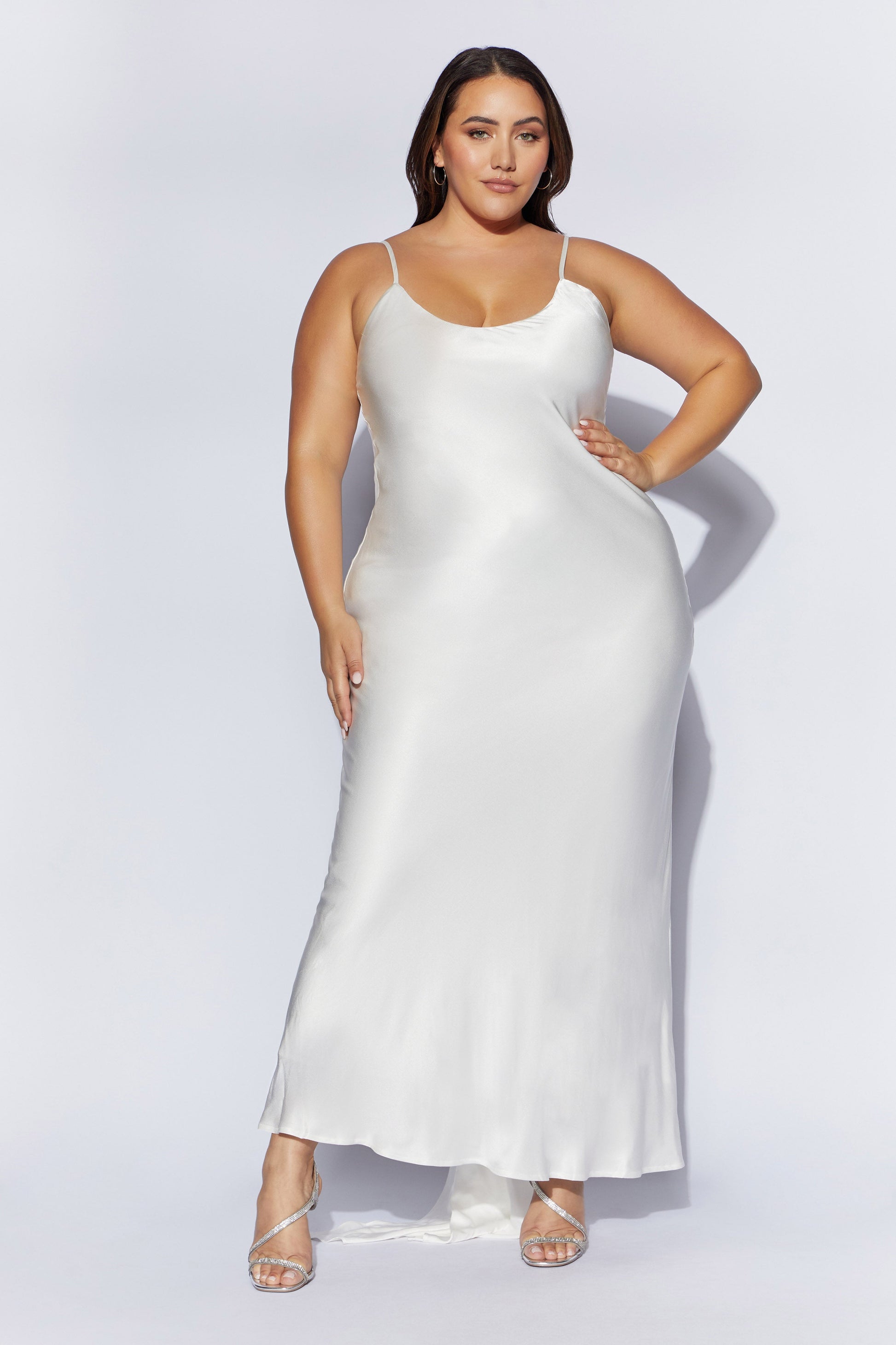 Kailey Low Back Maxi Dress With Detachable Bow Train - White #8
