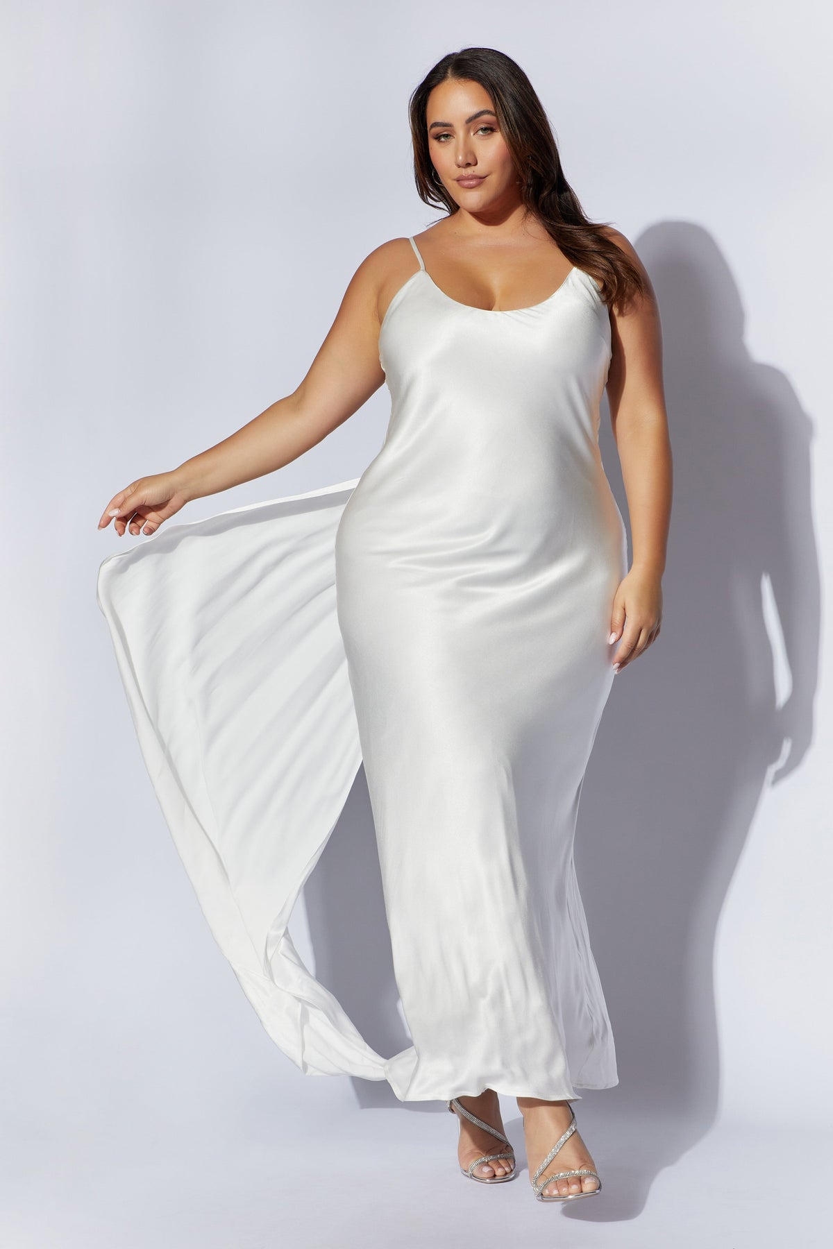 Kailey Low Back Maxi Dress With Bow Train - White #11