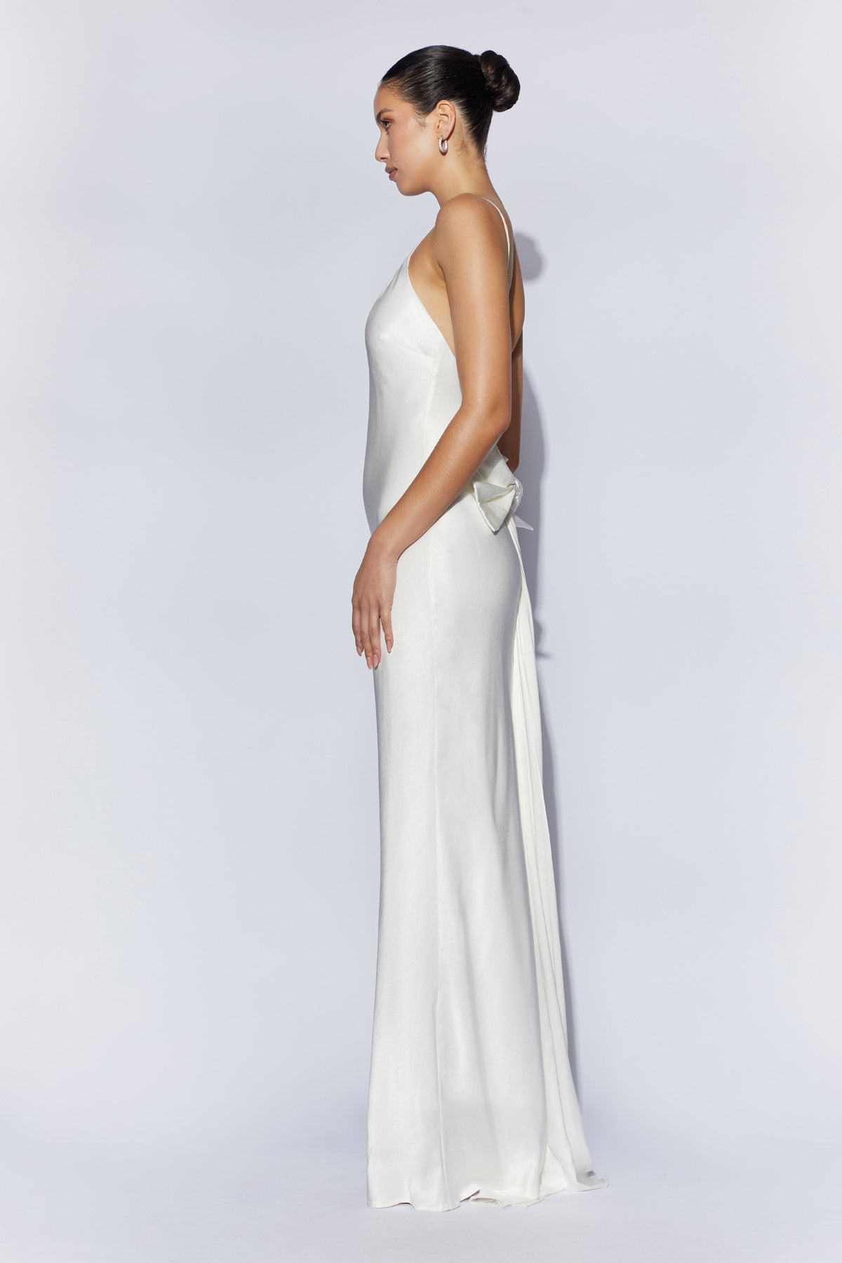 Kailey Low Back Maxi Dress With Bow Train - White #5