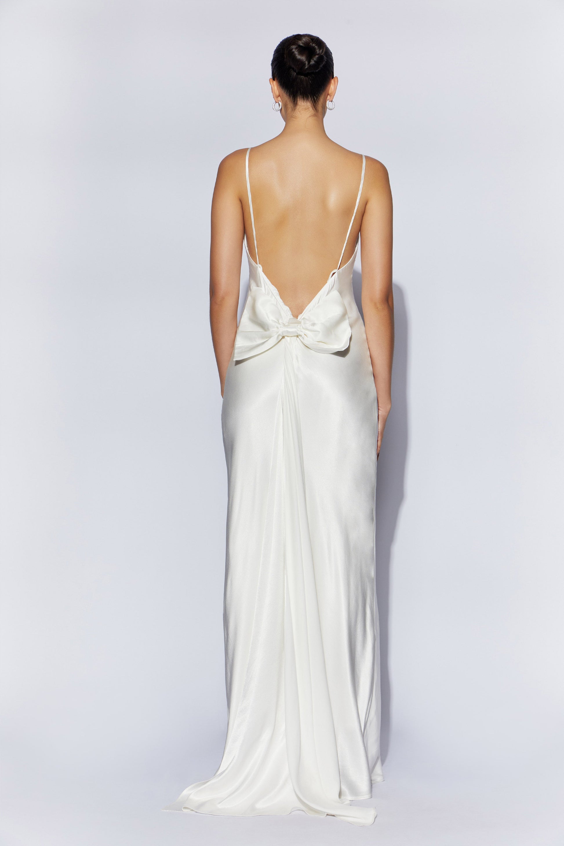 Kailey Low Back Maxi Dress With Detachable Bow Train - White #7