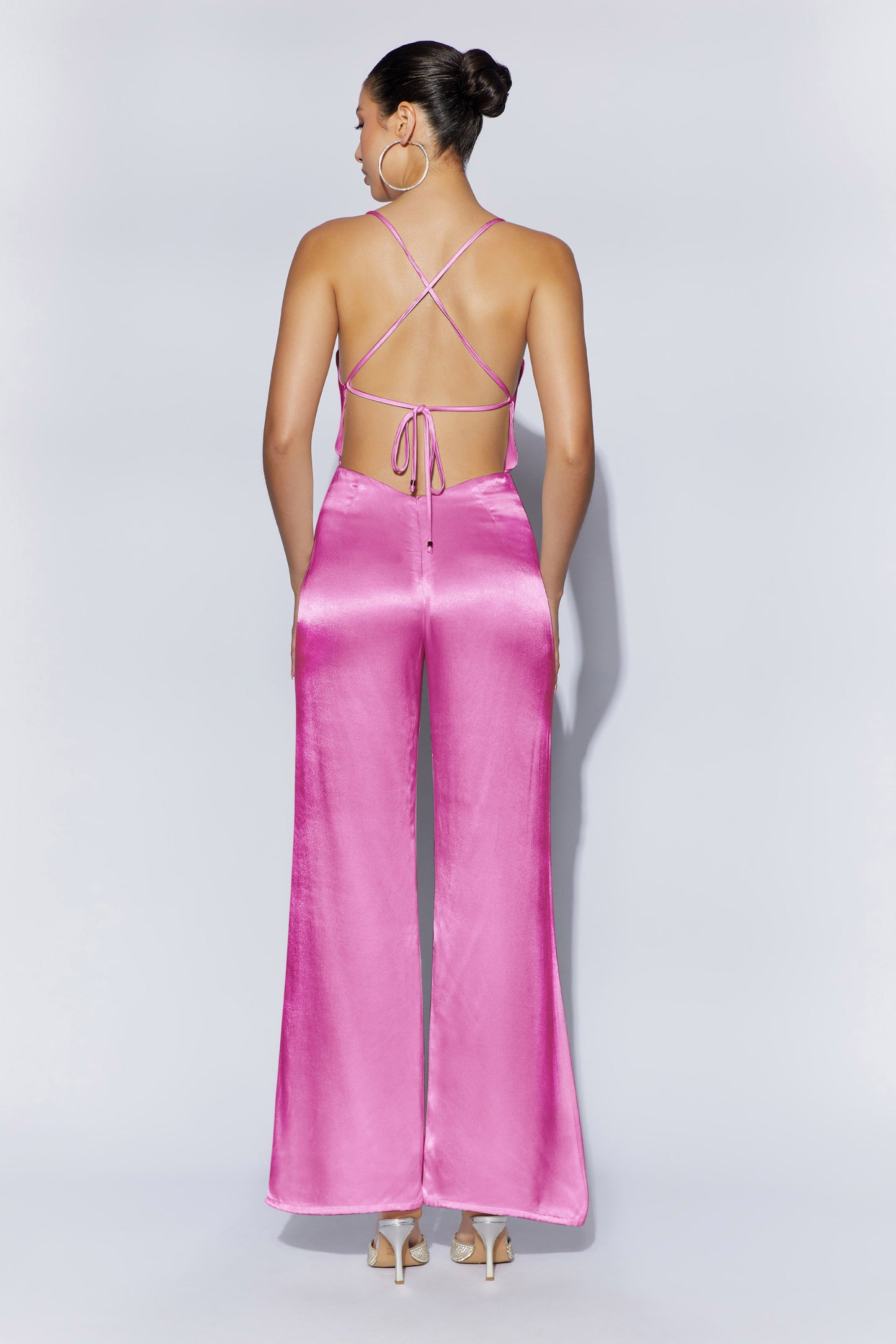 Mandie Satin Cowl Neck Jumpsuit - Pink