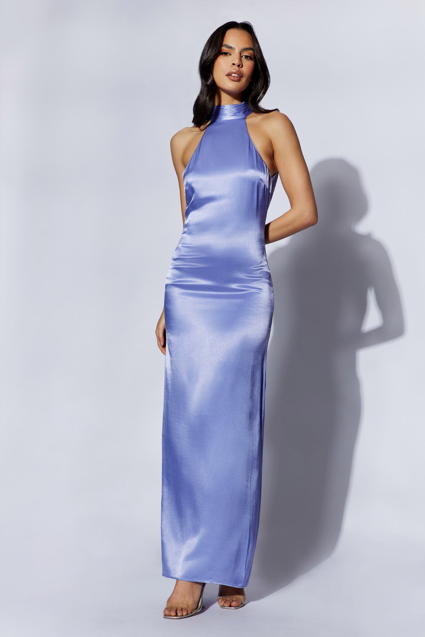 Claire Satin Drape Back Maxi Dress - Lavender