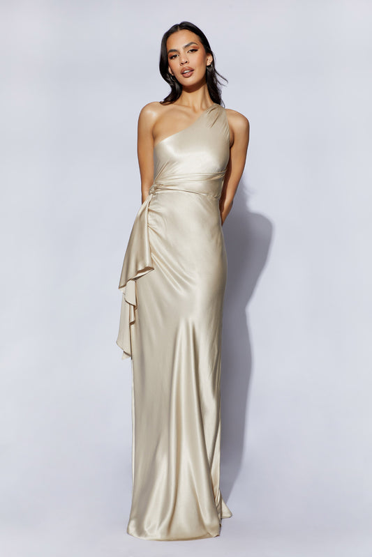 Calliope One Shoulder Maxi Dress - Blush Gold