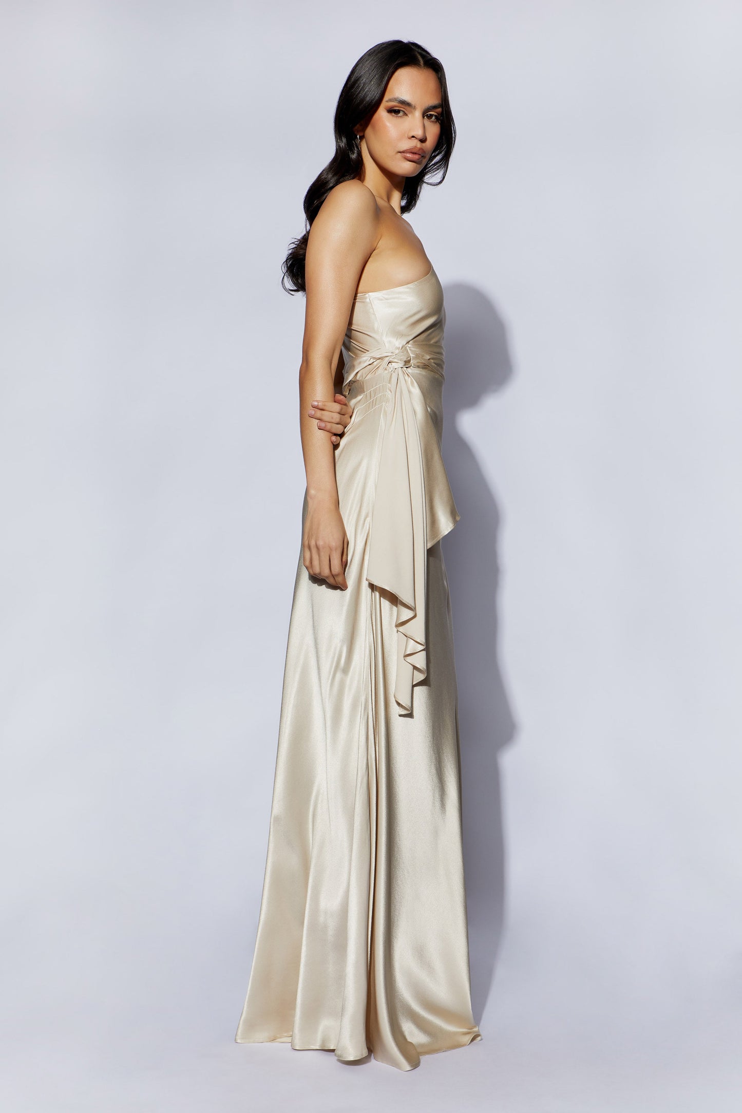 Calliope One Shoulder Maxi Dress - Champagne