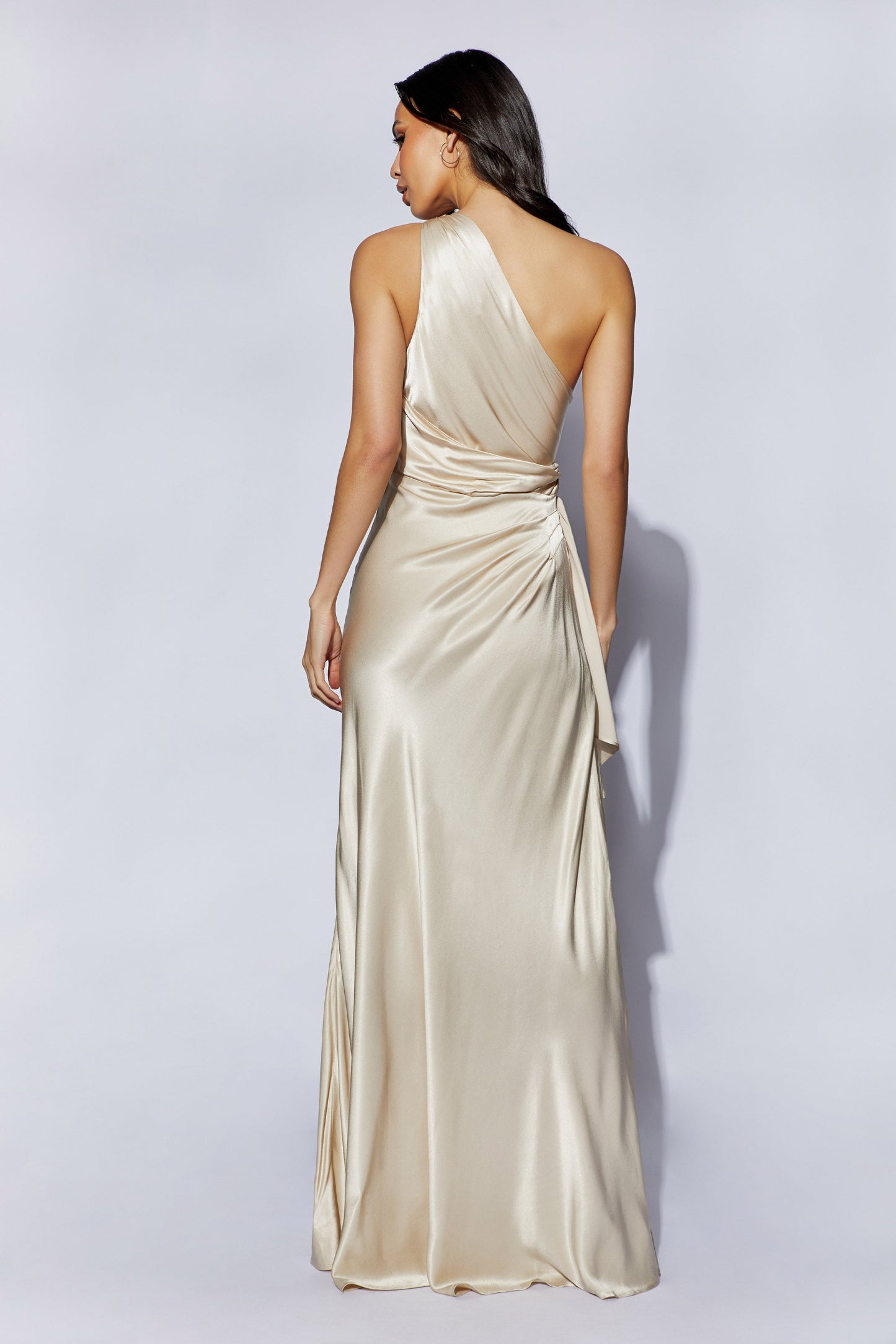 Calliope One Shoulder Maxi Dress - Champagne