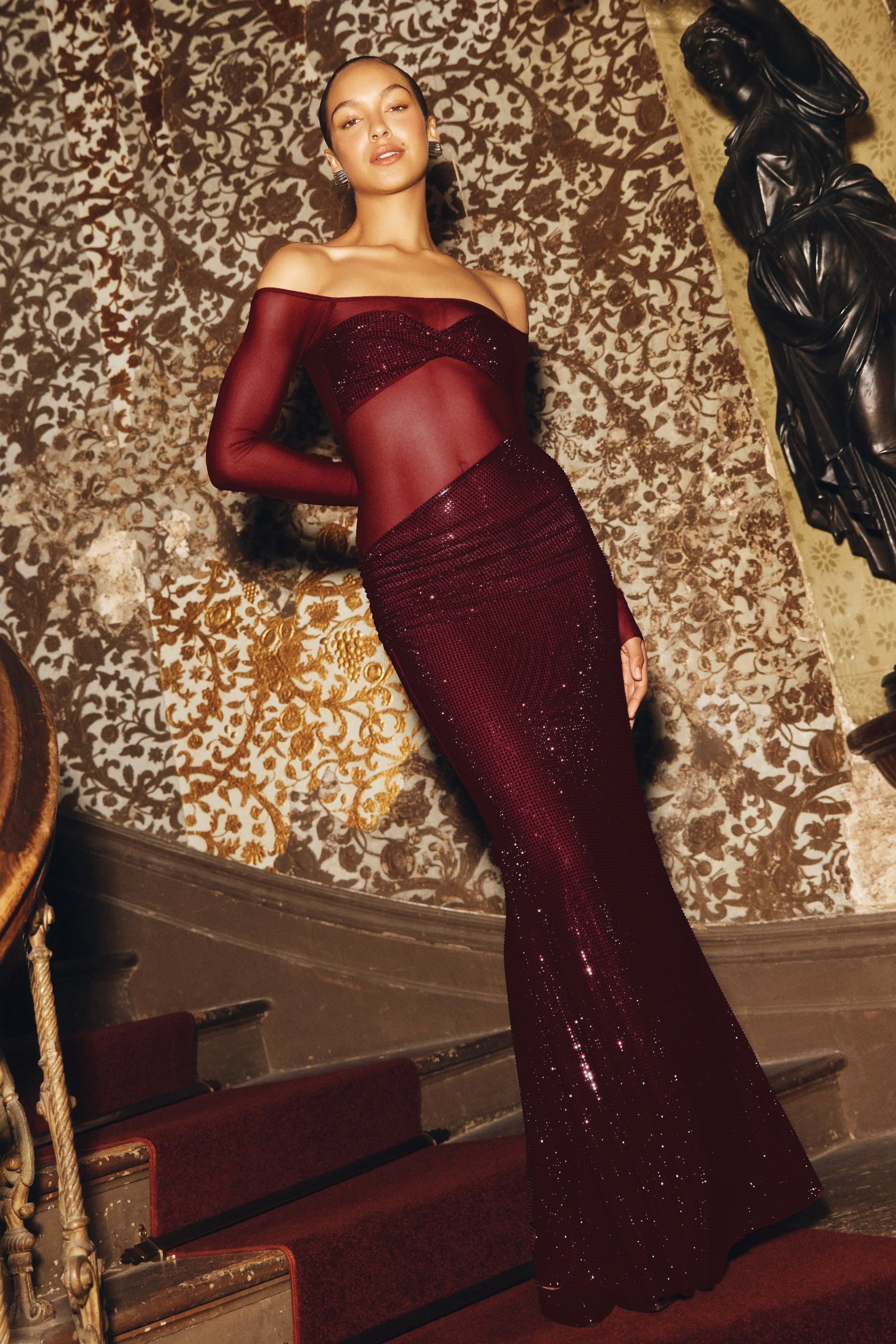 Nash Diamante Off Shoulder Maxi Dress - Mahogany #2